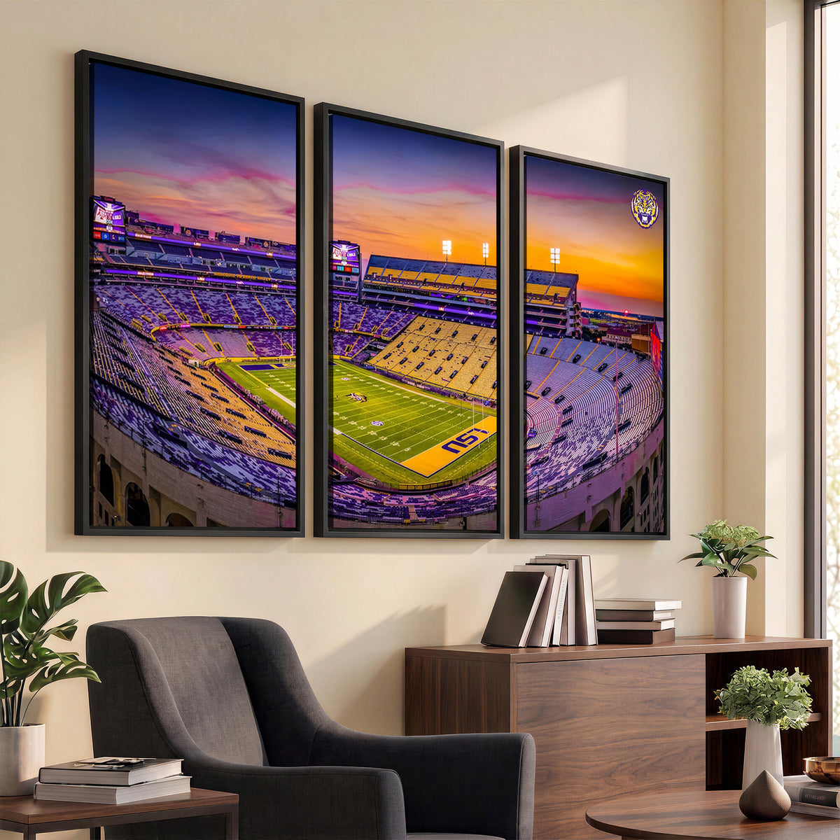 93538-MGV-CV-36X24 - The Louisiana State University Tigers Football Team Print, Framed and Ready to Hang Stadium Print