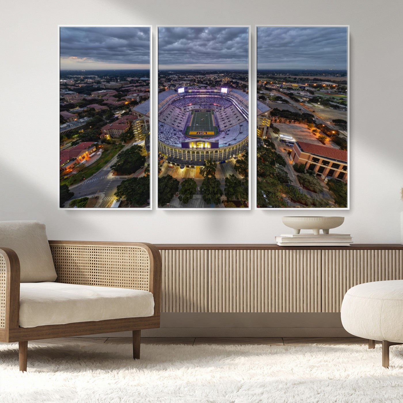 MGV-FC-48X32-3P - The Louisiana State University Tigers Football Team Print - Baton Rouge Tiger Stadium Wall Art
