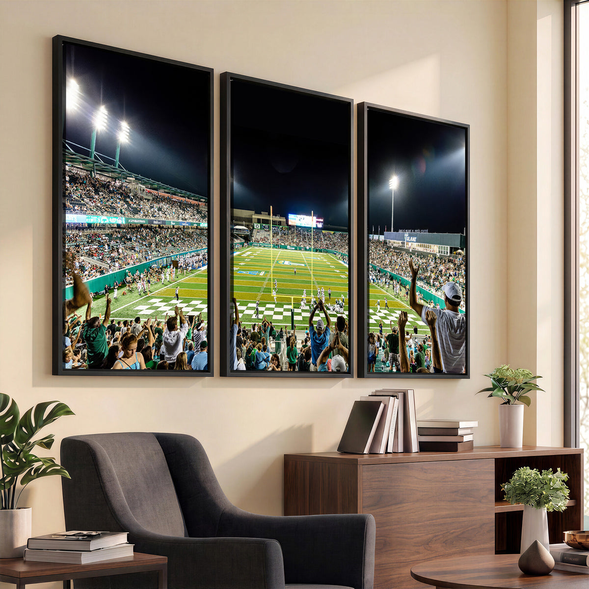 56448-MGV-CV-36X24 - The Tulane University Green Wave Football Team Print, New Orleans Yulman Stadium