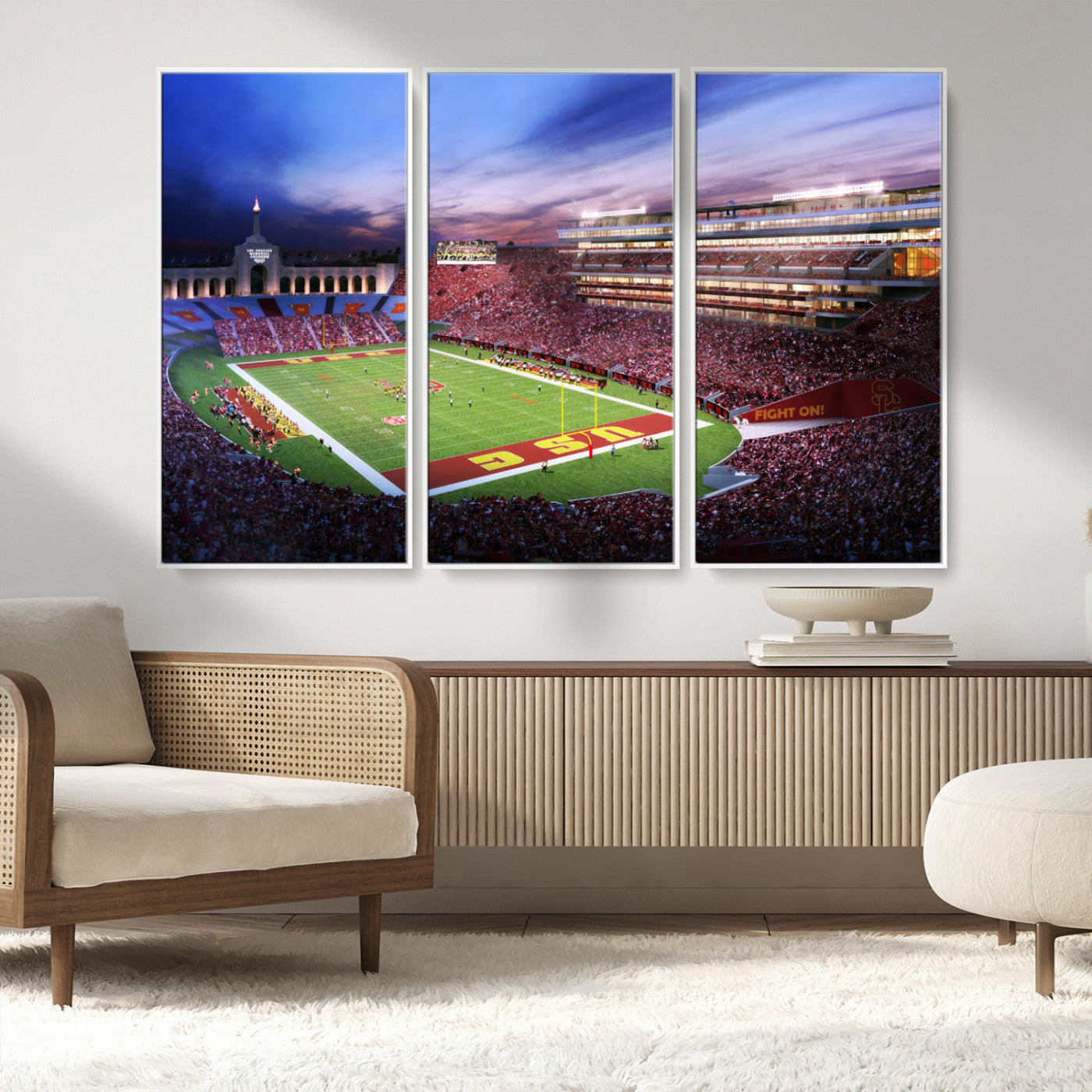 MGV-FC-48X32-3P - The University of Southern California USC Trojans Football Team Print - Los Angeles Memorial