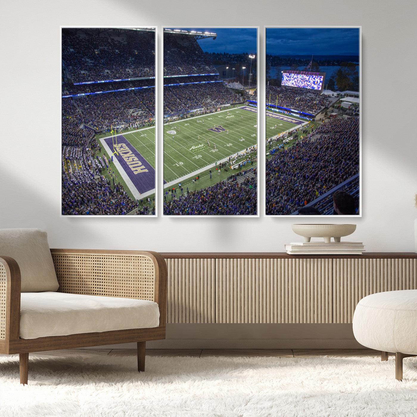 MGV-FC-48X32-3P - The University of Washington Huskies Football Team Print - Seattle Husky Stadium Wall Art Canvas
