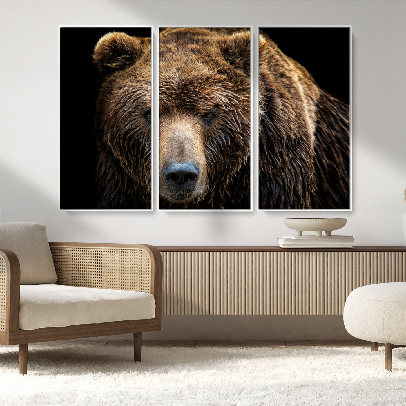 MGV-FC-48X32-3P - Grizzly Brown Bear Canvas Wall Art, Wildlife Animal Canvas Artwork Bear Print, Bear Wall Art Print,