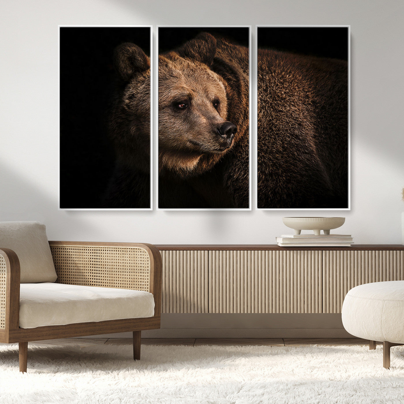 MGV-FC-48X32-3P - Wild Grizzly 399 Bear Canvas Wall Art Print, Bear Animal Canvas Artwork Print, Black Bear Wall Art