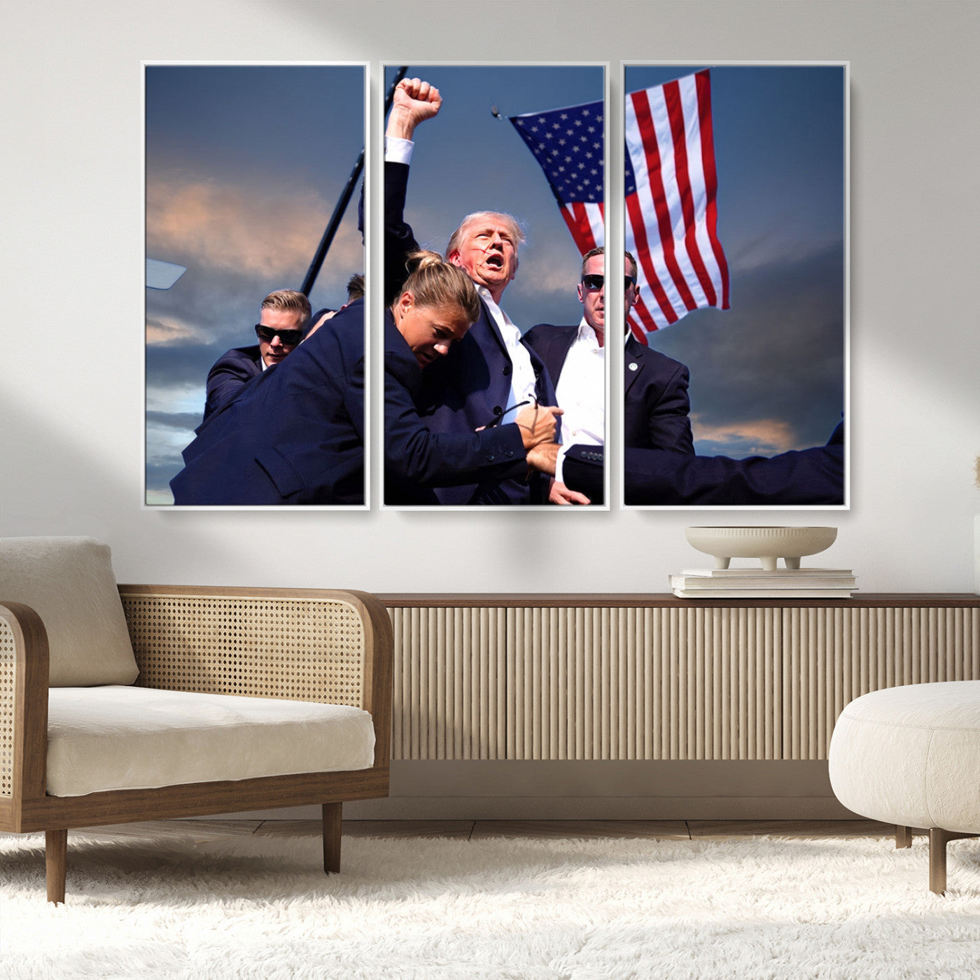 MGV-FC-48X32-3P - Donald Trump Assassination Attempt Wall Art Print, Trump Historic Footage - Iconic Reaction by Trump