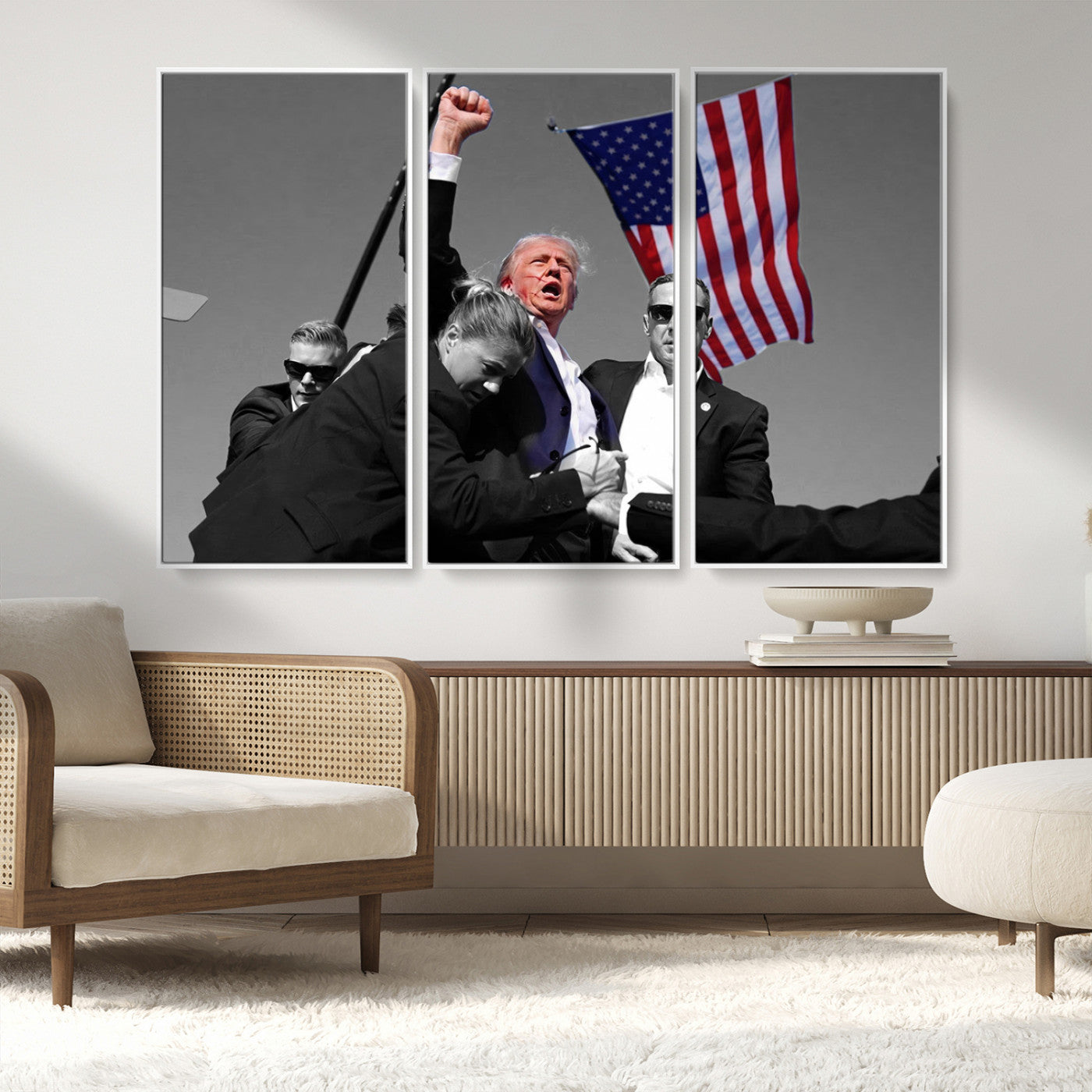 MGV-FC-48X32-3P - Donald Trump Assassination Attempt Wall Art Print, Trump Historic Footage - Iconic Reaction by Trump