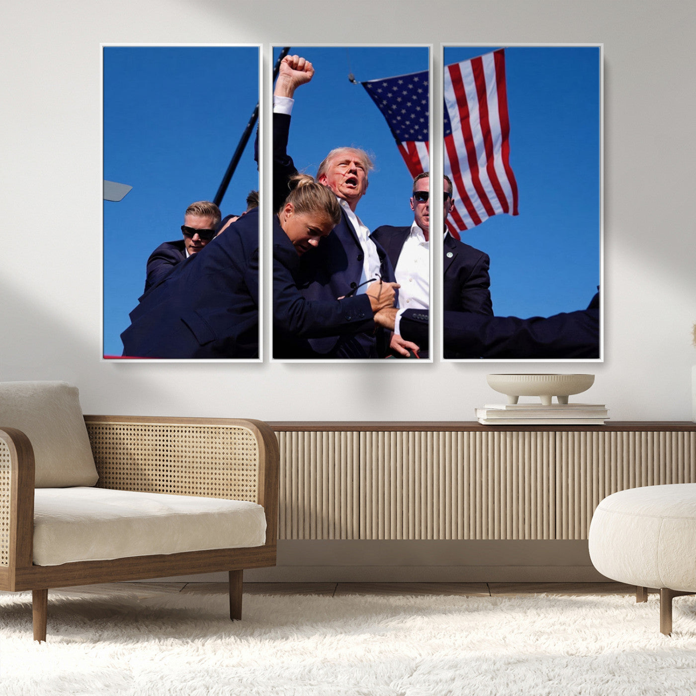 MGV-FC-48X32-3P - Donald Trump Assassination Attempt Wall Art Print, Trump Historic Footage - Iconic Reaction by Trump