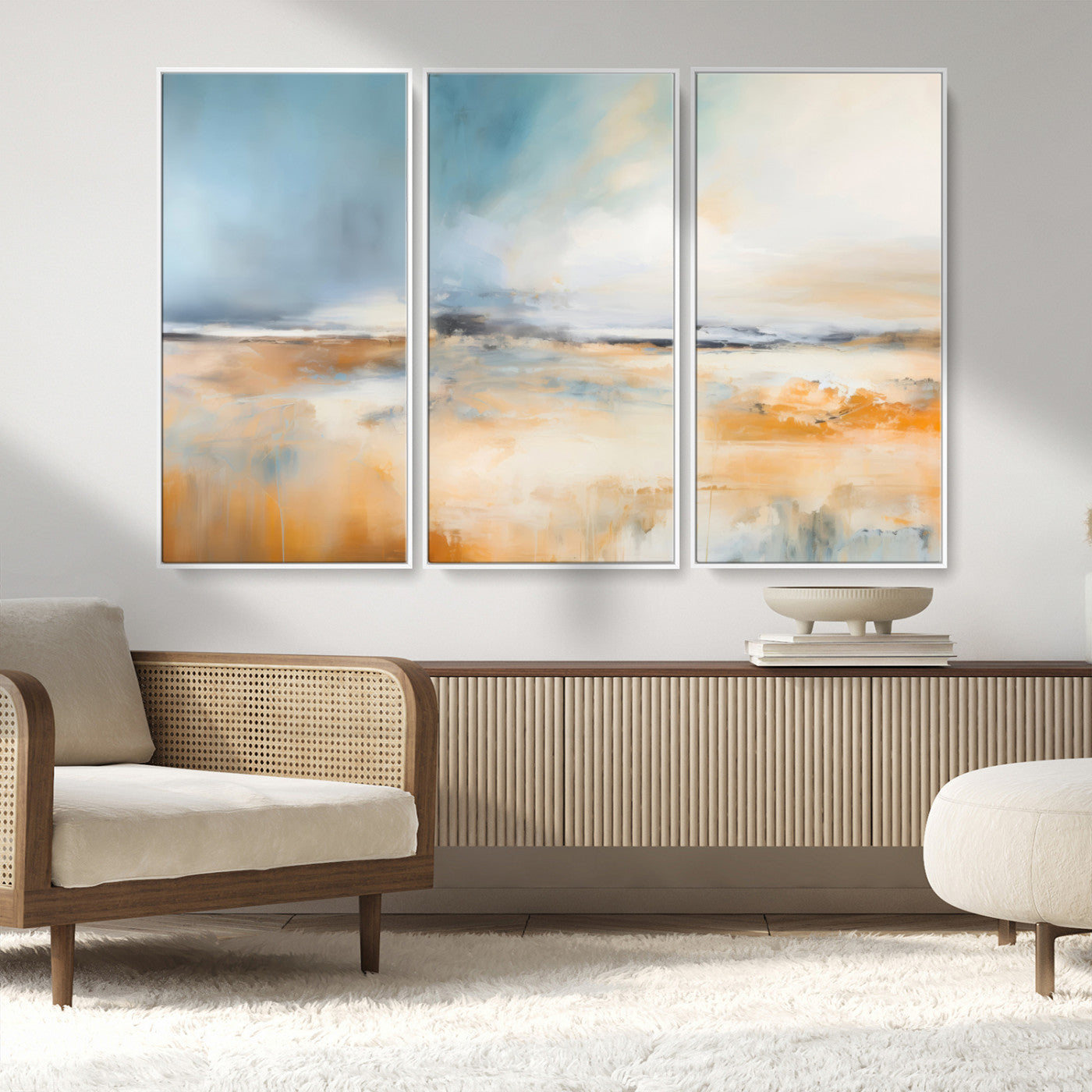 -Abstract Landscape Wall Art Canvas Print - Warm Tones of Orange and Blue, Modern Framed Art for Home