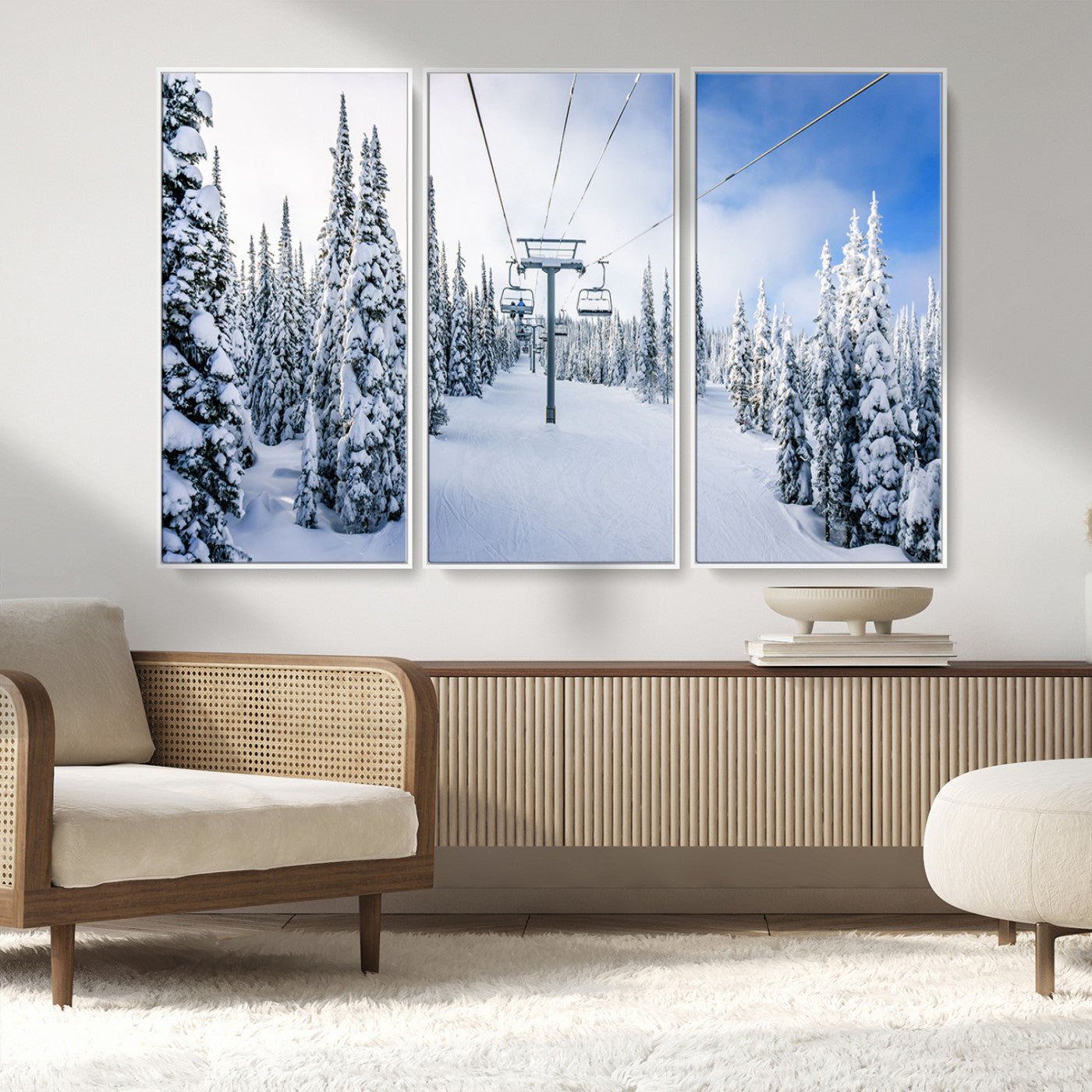 MGV-FC-48X32-3P - Winter Ski Lift Wall Art Print - Landscape Wall Art | Snowy Mountain Adventure | Perfect for Cabin