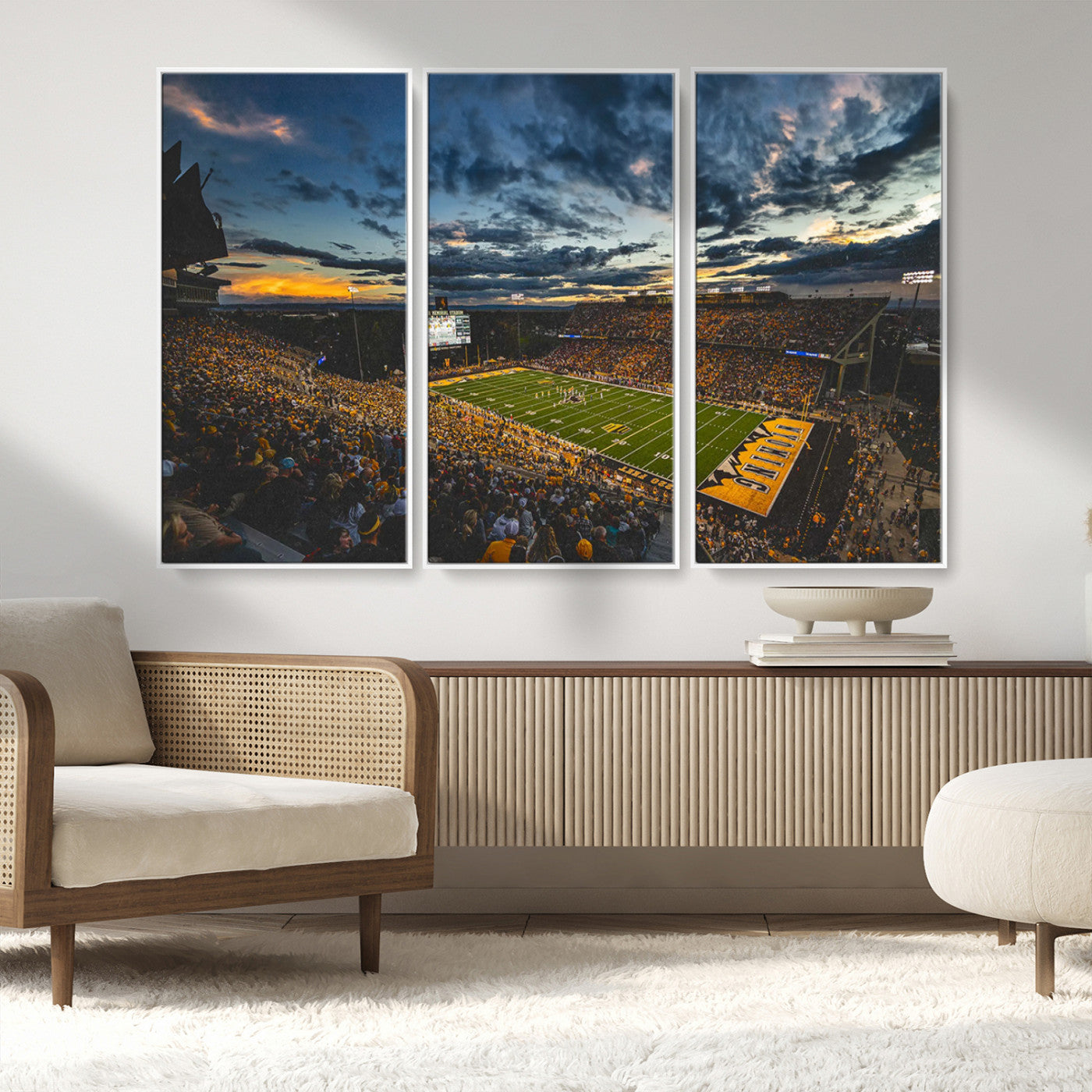 MGV-FC-48X32-3P - University of Wyoming Cowboys Football Team Print - Laramie War Memorial Stadium Wall Art Canvas