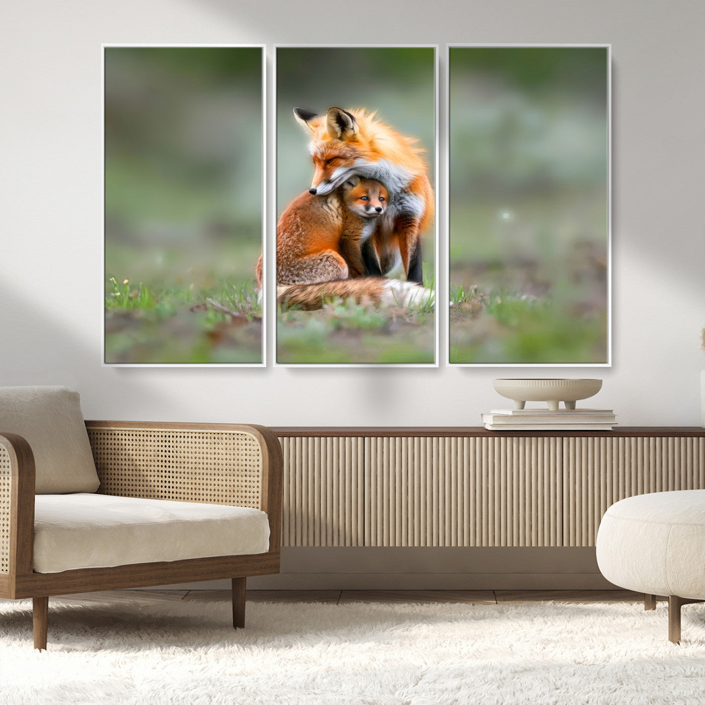 MGV-FC-48X32-3P - Heartwarming Fox and Baby Cub Wall Art | Ready to Hang Canvas Print of Foxes in Nature | Perfect for