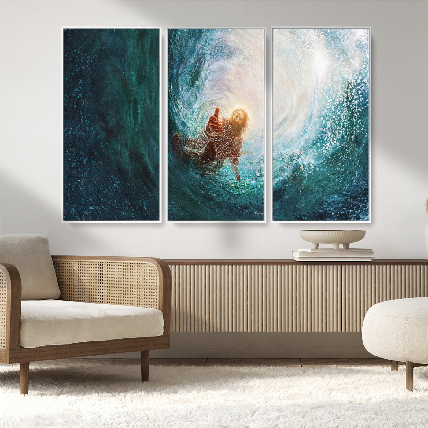 MGV-FC-48X32-3P - Powerful Jesus Canvas Print - Hand of Salvation, Inspirational Wall Art - Framed, Ready to Hang for