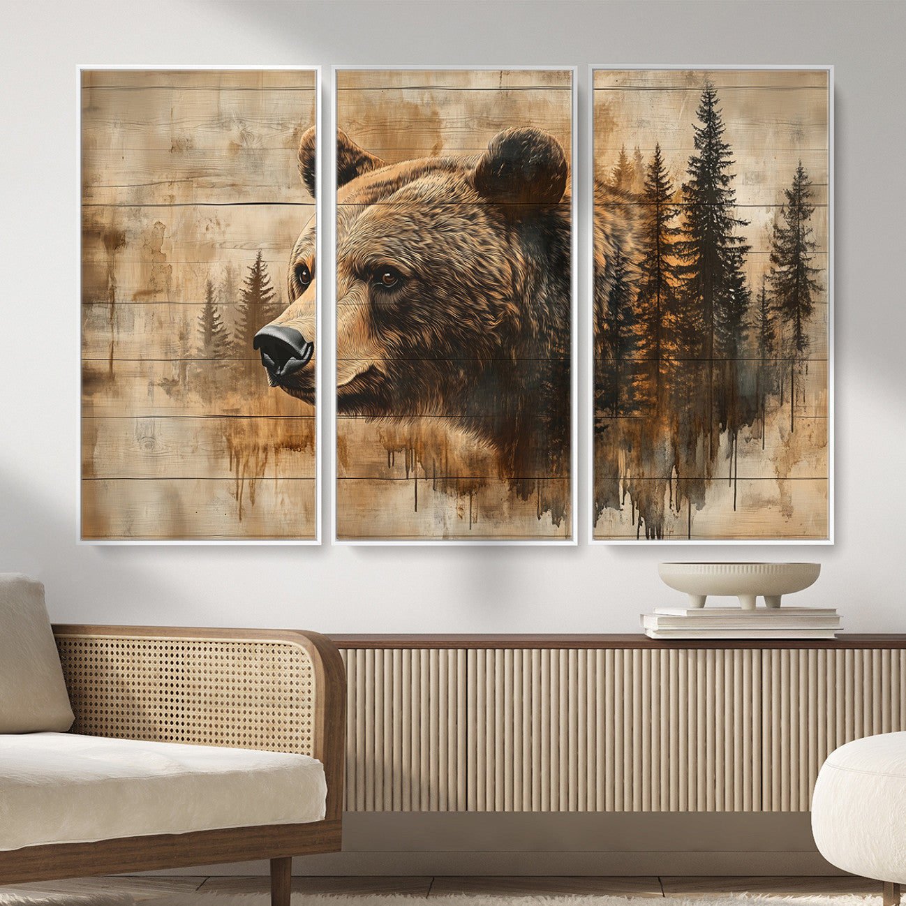 48378-MGV-CV-36X24 - Rustic Grizzly Bear Wall Art, Abstract Grizzly 399 Bear Wall Art Canvas Print - Woodland Wildlife
