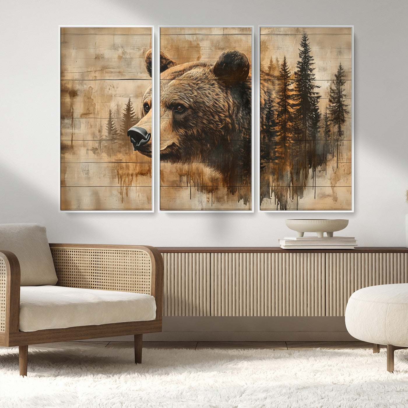 MGV-FC-48X32-3P - Rustic Grizzly Bear Wall Art, Abstract Grizzly 399 Bear Wall Art Canvas Print - Woodland Wildlife