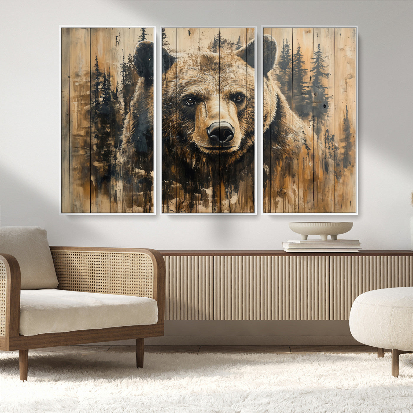 MGV-FC-48X32-3P - Majestic Grizzly 399 Bear Wall Art | 3-Panel Rustic Canvas Print for Living Room, Office, or Cabin
