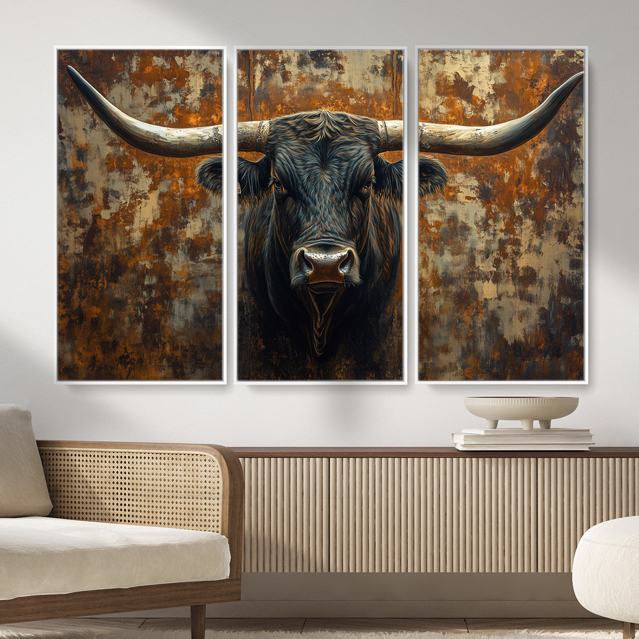 68068-MGV-CV-36X24 - Longhorn Texas Cow Bull Wall Art | Rustic Farmhouse Canvas Print | Ready to Hang Barn Decor for