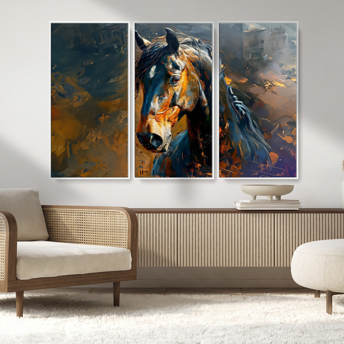 MGV-FC-48X32-3P - Abstract Horse Wall Art Canvas Print | Farmhouse Wall Decor | Western Cabin Art | Rustic Horse Decor