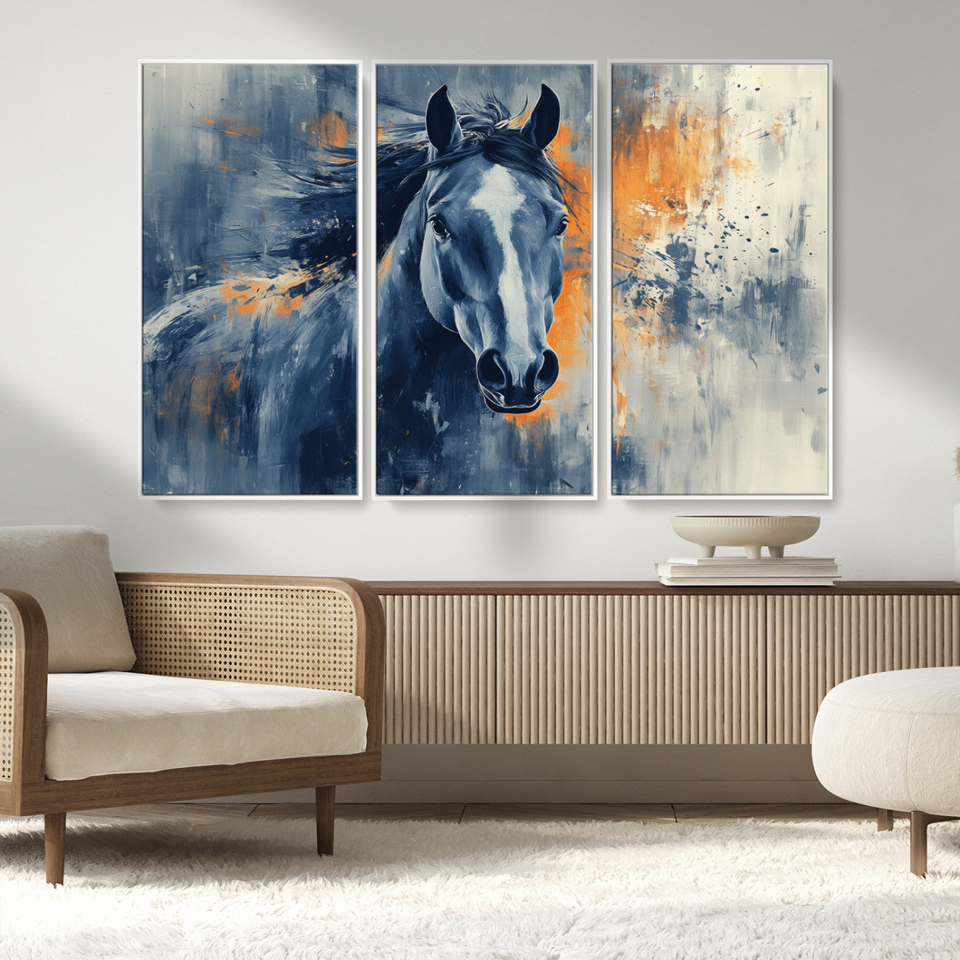 MGV-FC-48X32-3P - Abstract Blue Horse Wall Art Print Canvas | Horse Wall Art Print | Western Decor for Farmhouse |