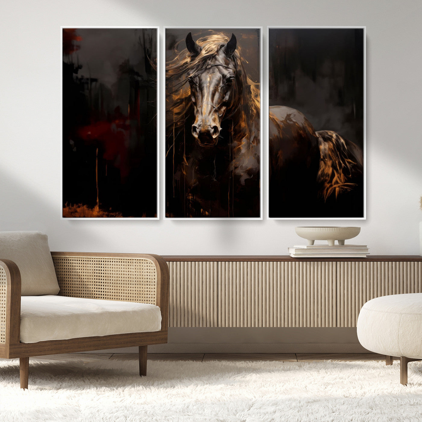 MGV-FC-48X32-3P - Abstract Black Horse Canvas Print for Farmhouse Wall Art | Abstract Equine Wall Art | Western Decor