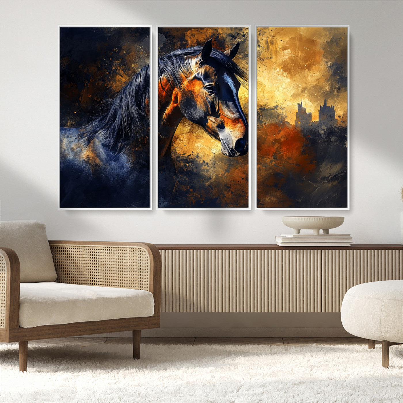 MGV-FC-48X32-3P - Abstract Horse Art Print - Abstract Canvas Wall Art | Perfect for Rustic Farmhouse, Modern, or