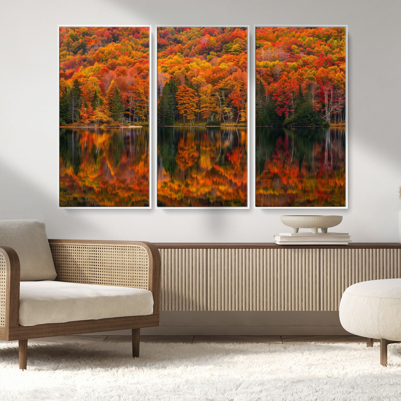 MGV-FC-48X32-3P - Fall Foliage Wall Art - Autumn Reflection Canvas Print, Stunning Fall Foliage Wall Art, Serene Lake