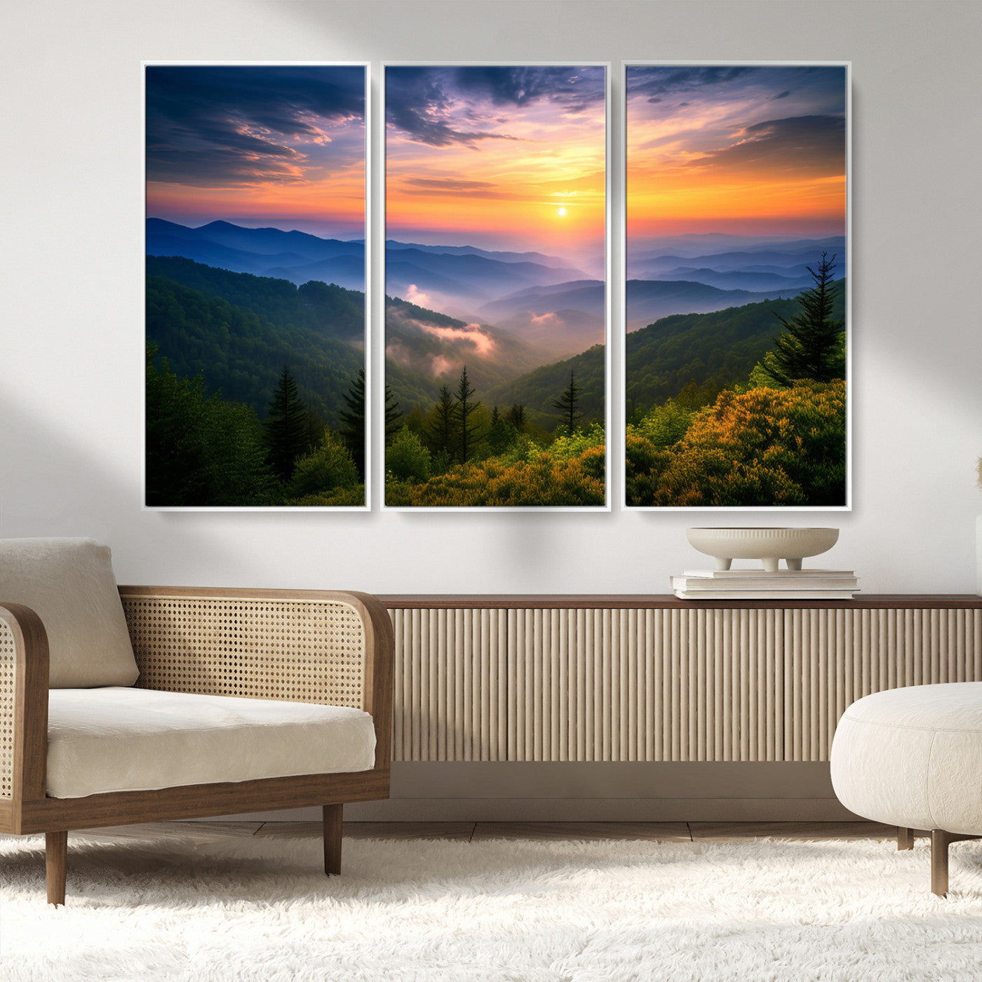 MGV-FC-48X32-3P - Majestic Mountain Sunrise Print | Landscape Wall Art | Canvas Print Ready to Hang | Farmhouse Wall