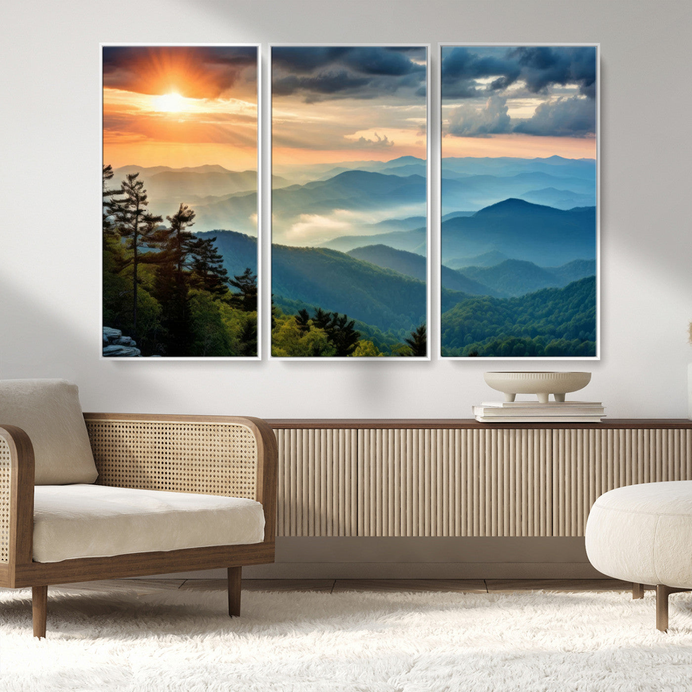 MGV-FC-48X32-3P - Sunrise Over Mountain Range Wall Art Canvas Print, Farmhouse Wall Decor, Cabin Wall Art