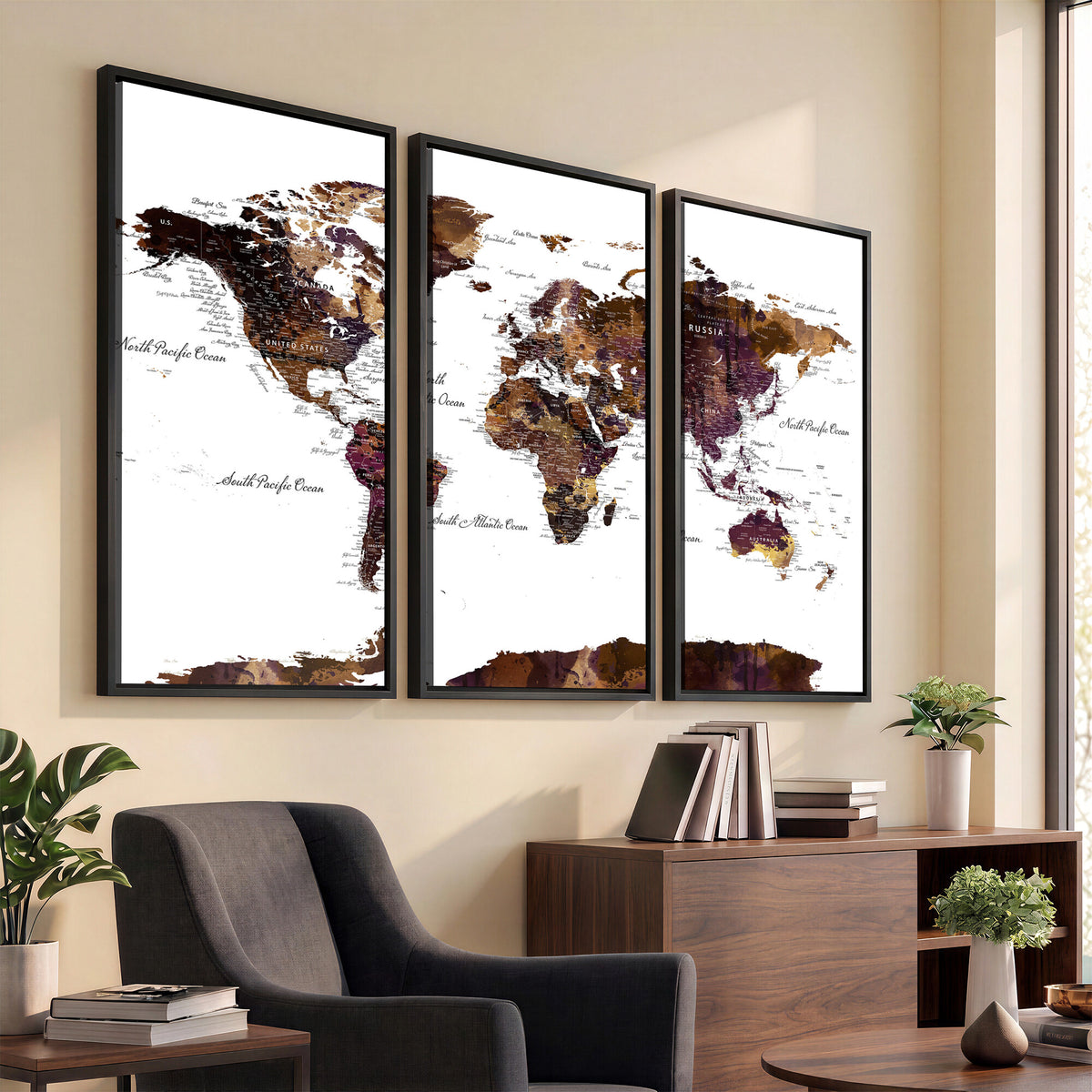 50611-PAN-FL-20X10 - World Map Canvas Print | Detailed Map of the World Wall Art