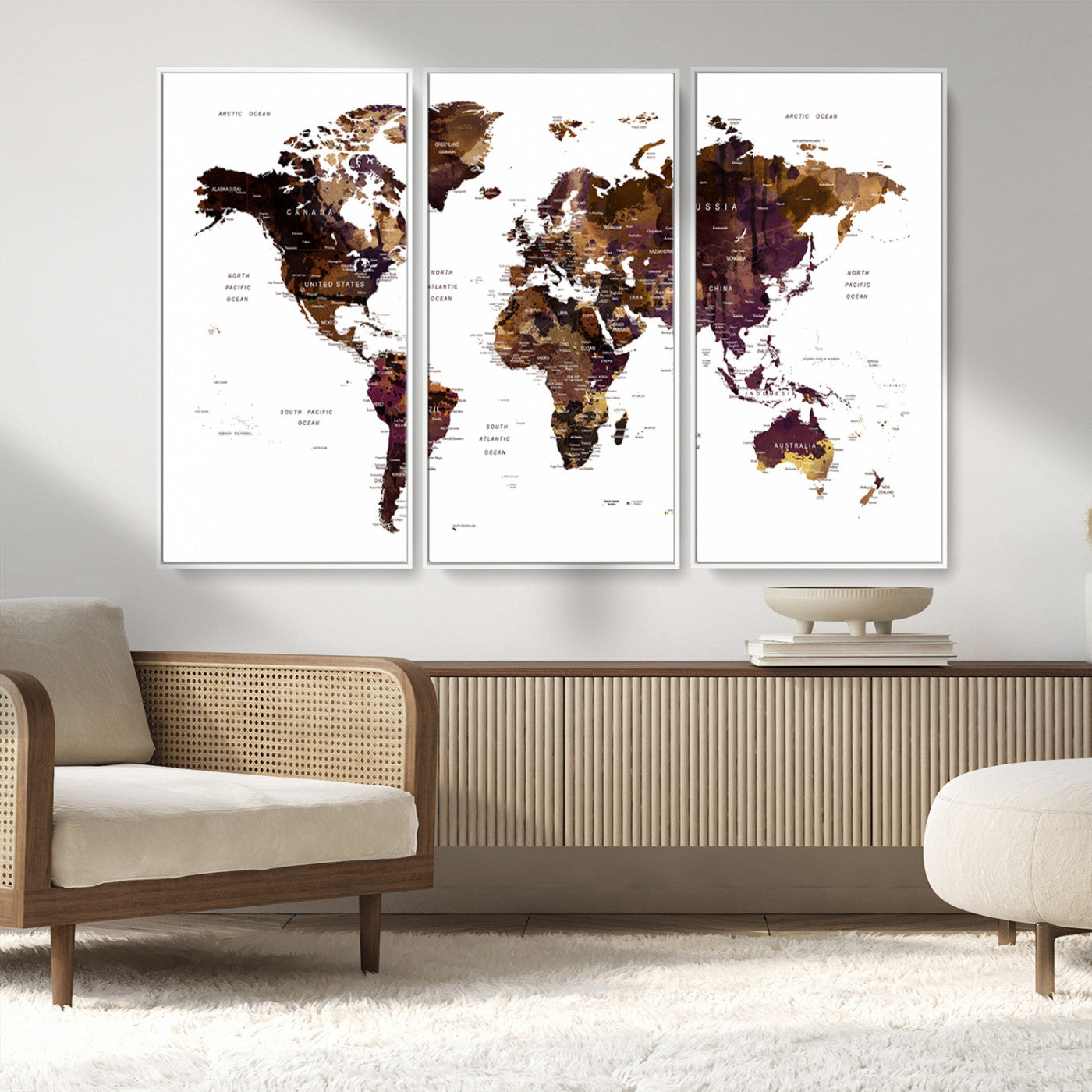 MGV-FC-48X32-3P - Push Pin World Map Canvas Print – Framed Wall Art for Couples to Track Their Travels – Anniversary