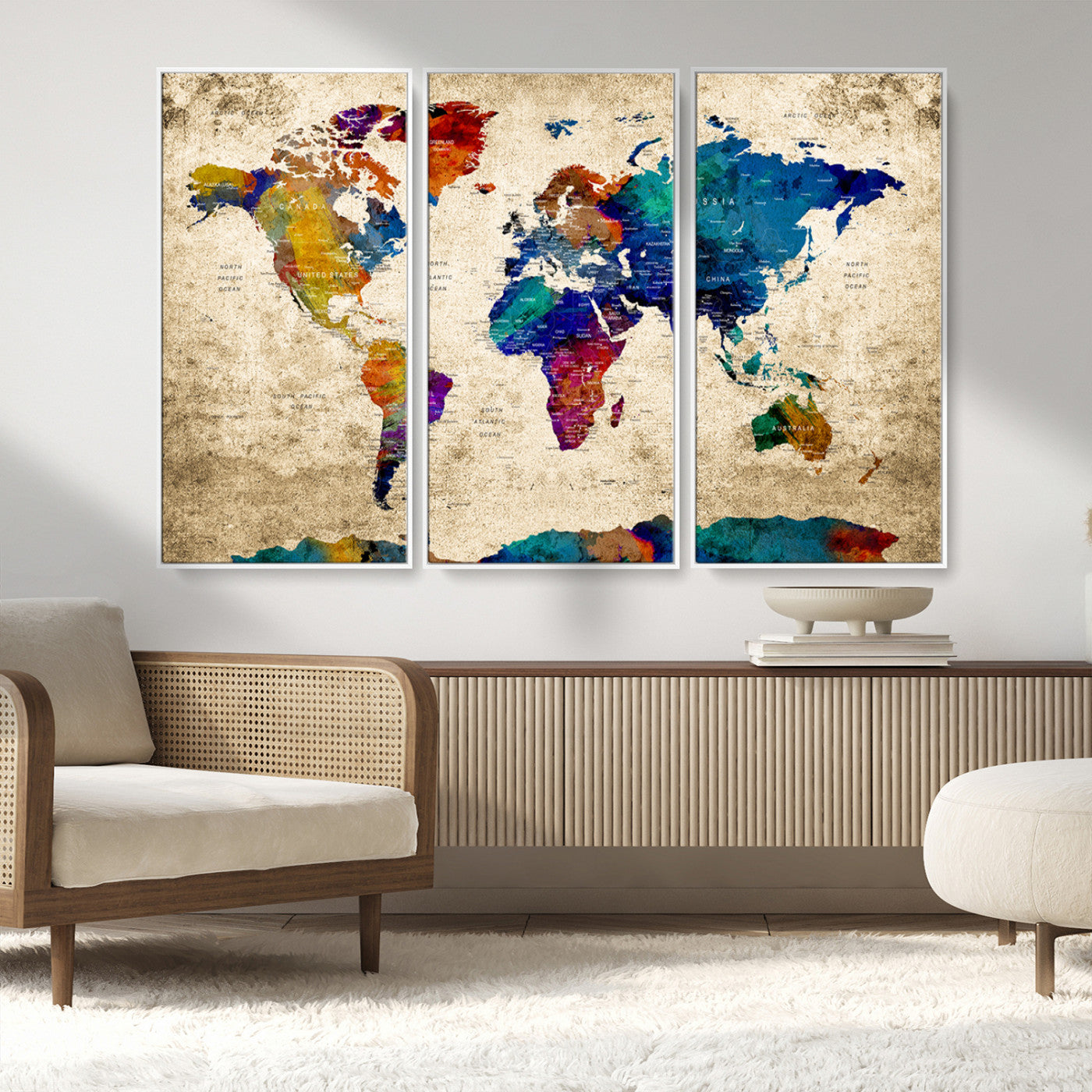 MGV-FC-48X32-3P - Push Pin World Map Canvas Print – Framed Wall Art for Couples to Track Their Travels – Anniversary