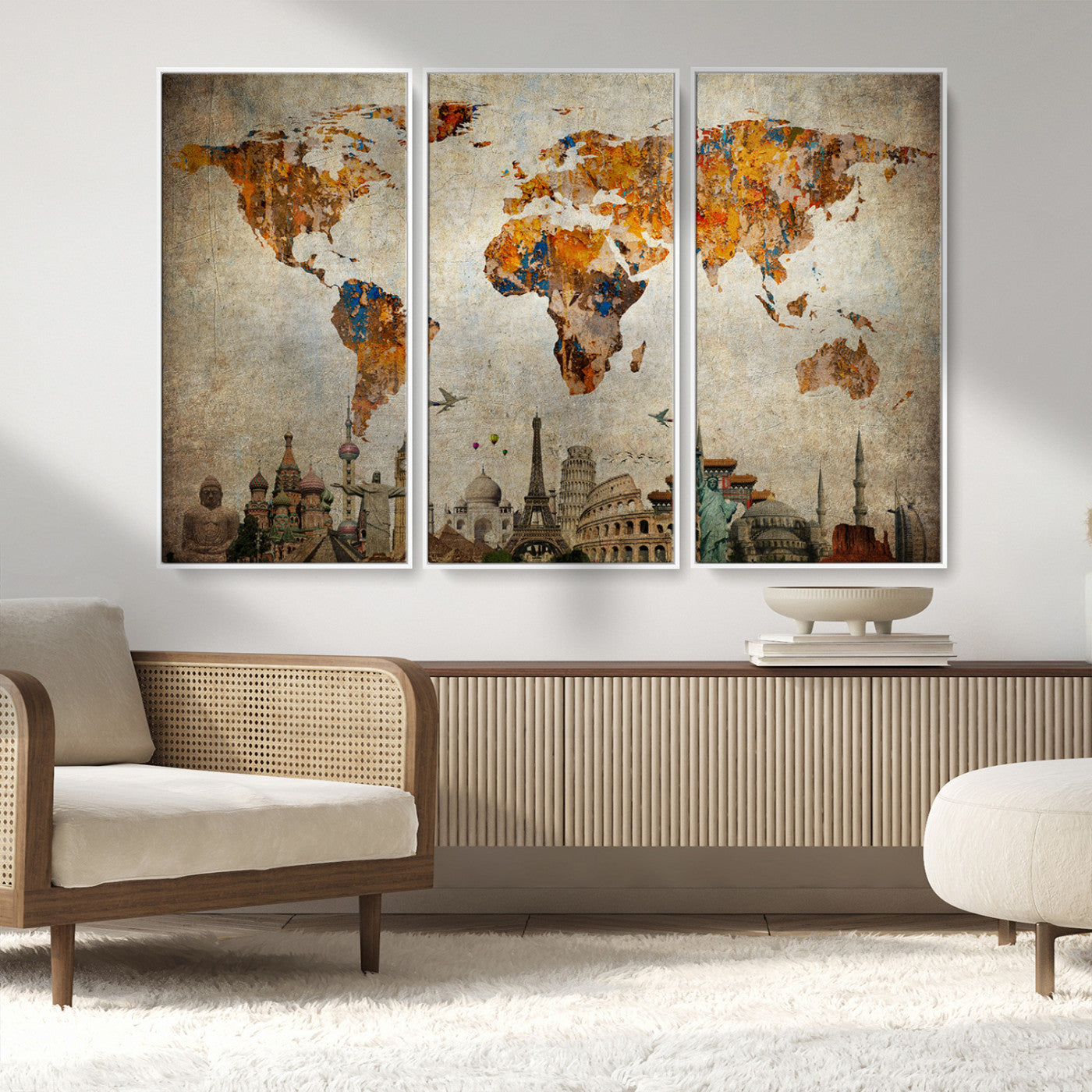 MGV-FC-48X32-3P - Push Pin World Map Canvas Print – Framed Wall Art for Couples to Track Their Travels – Anniversary