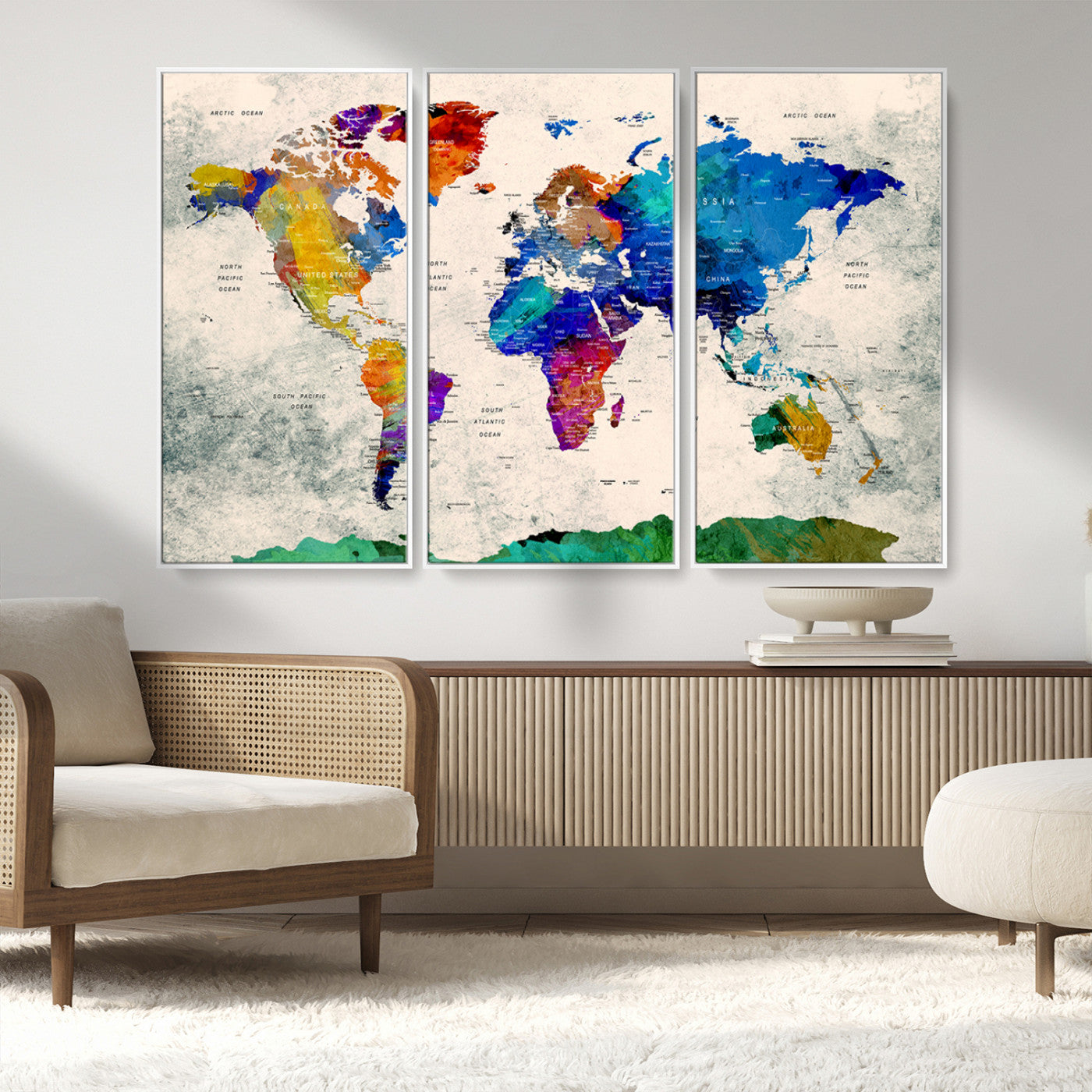 MGV-FC-48X32-3P - Push Pin World Map Canvas Print – Framed Wall Art for Couples to Track Their Travels – Anniversary