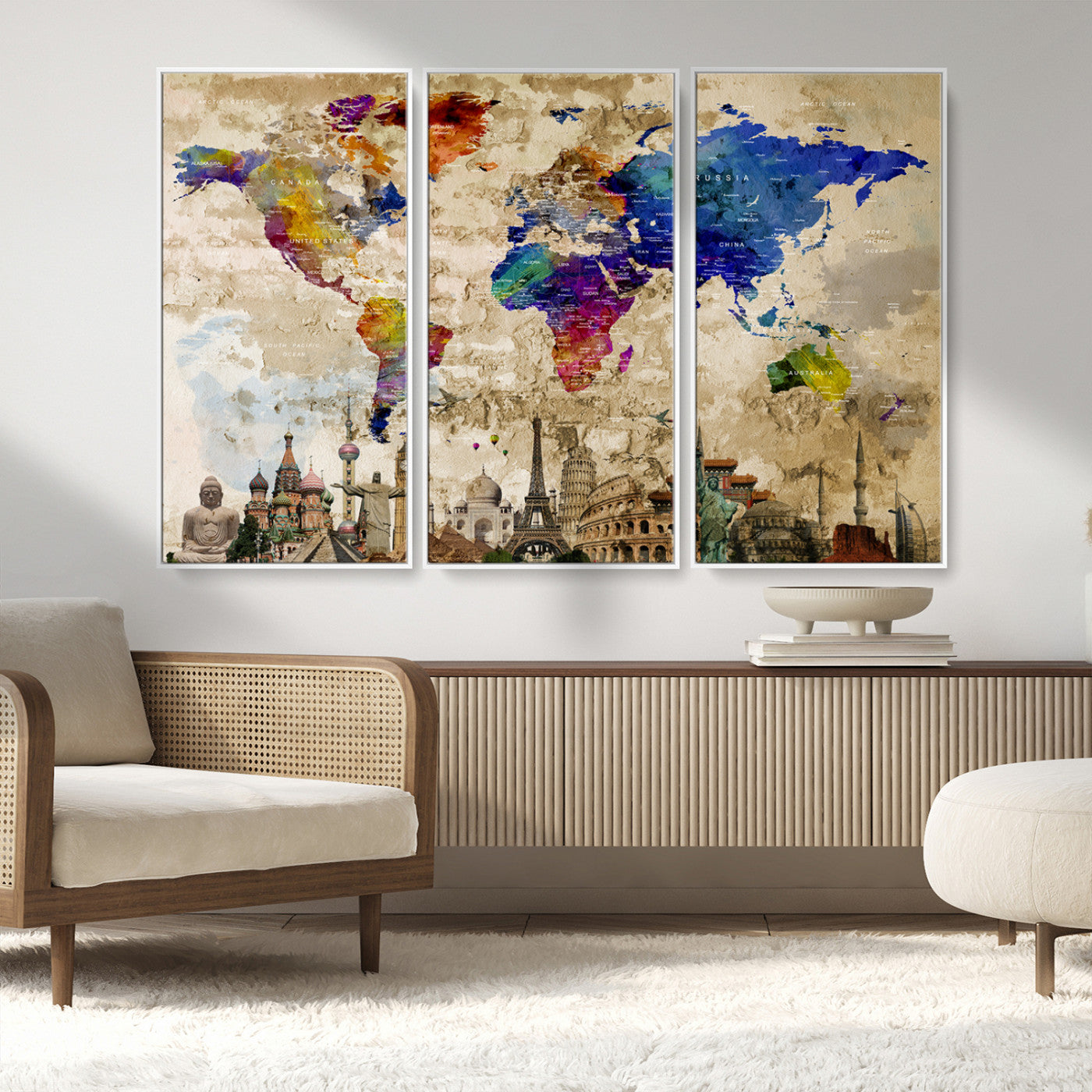 MGV-FC-48X32-3P - Push Pin World Map Canvas Print – Framed Wall Art for Couples to Track Their Travels – Anniversary