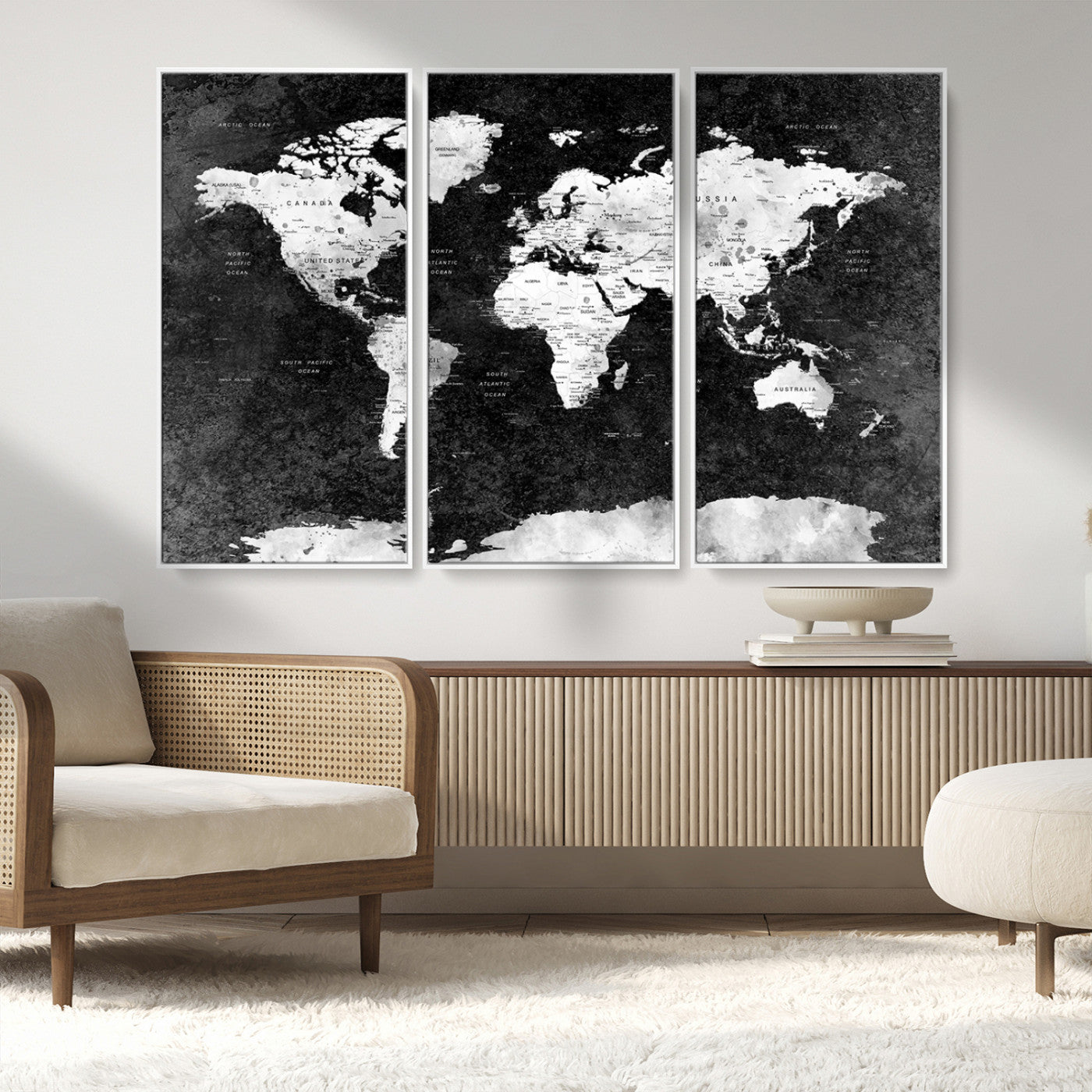 MGV-FC-48X32-3P - Push Pin World Map Canvas Print – Framed Wall Art for Couples to Track Their Travels – Anniversary