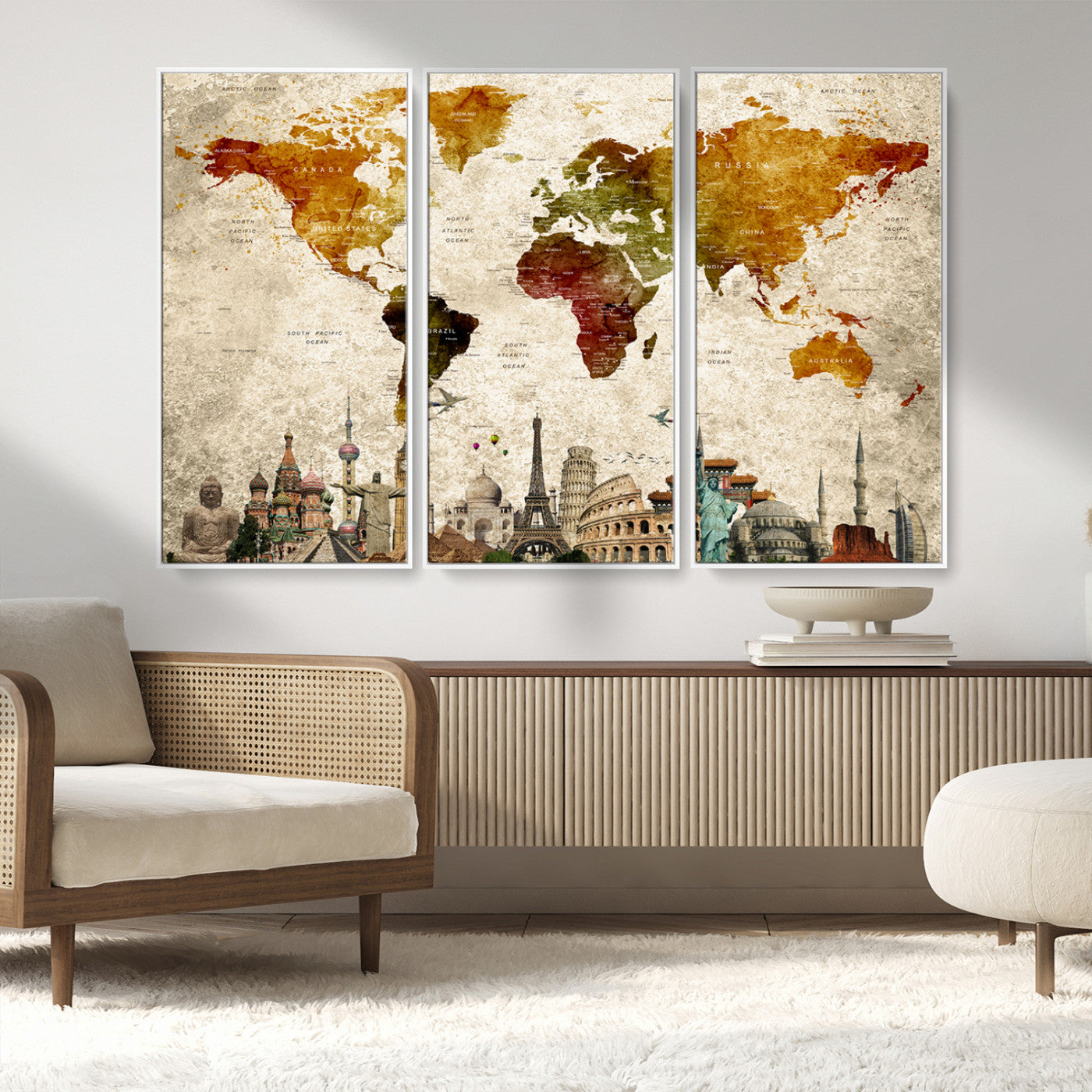 MGV-FC-48X32-3P - Push Pin World Map Canvas Print – Framed Wall Art for Couples to Track Their Travels – Anniversary