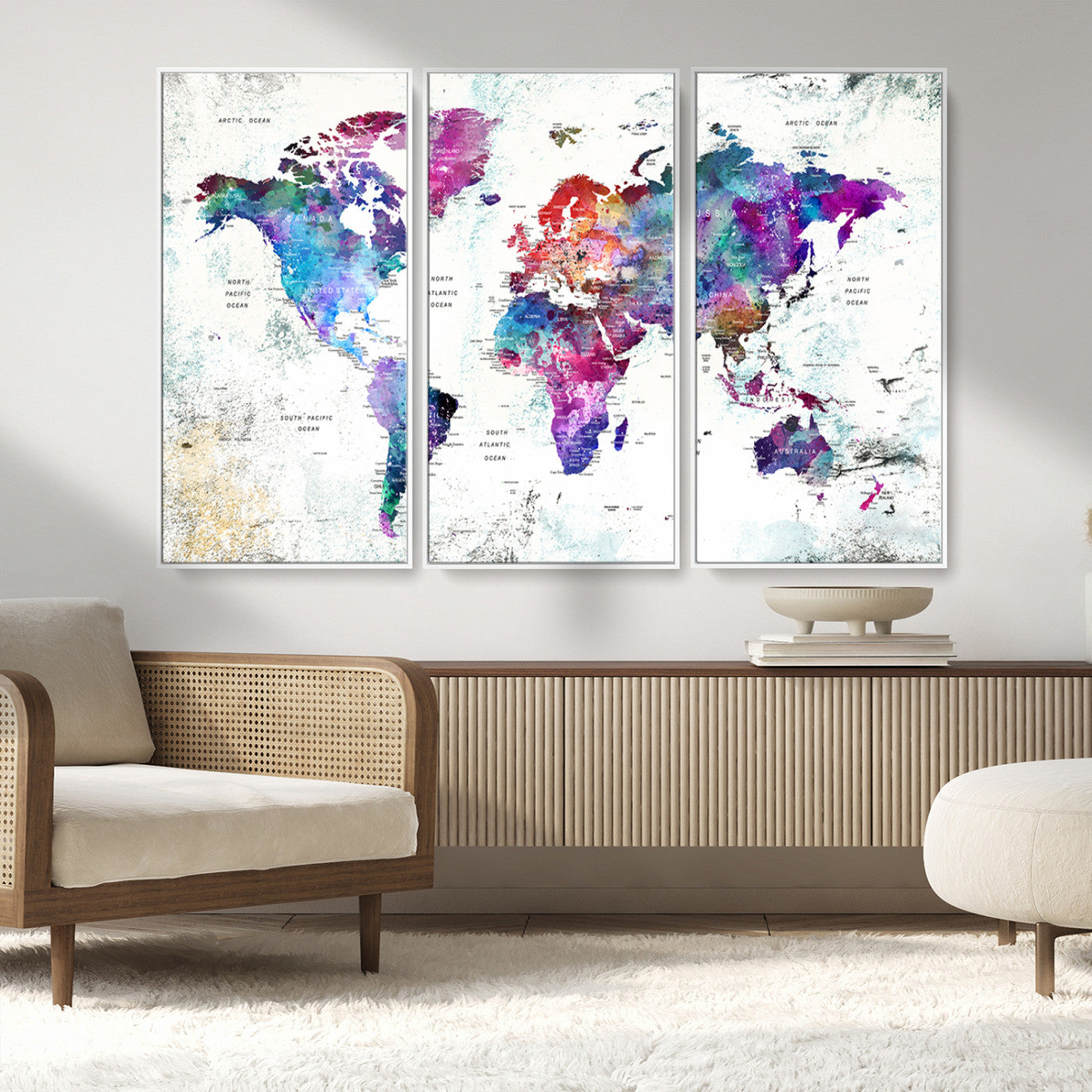 MGV-FC-48X32-3P - Push Pin World Map Canvas Print – Framed Wall Art for Couples to Track Their Travels – Anniversary