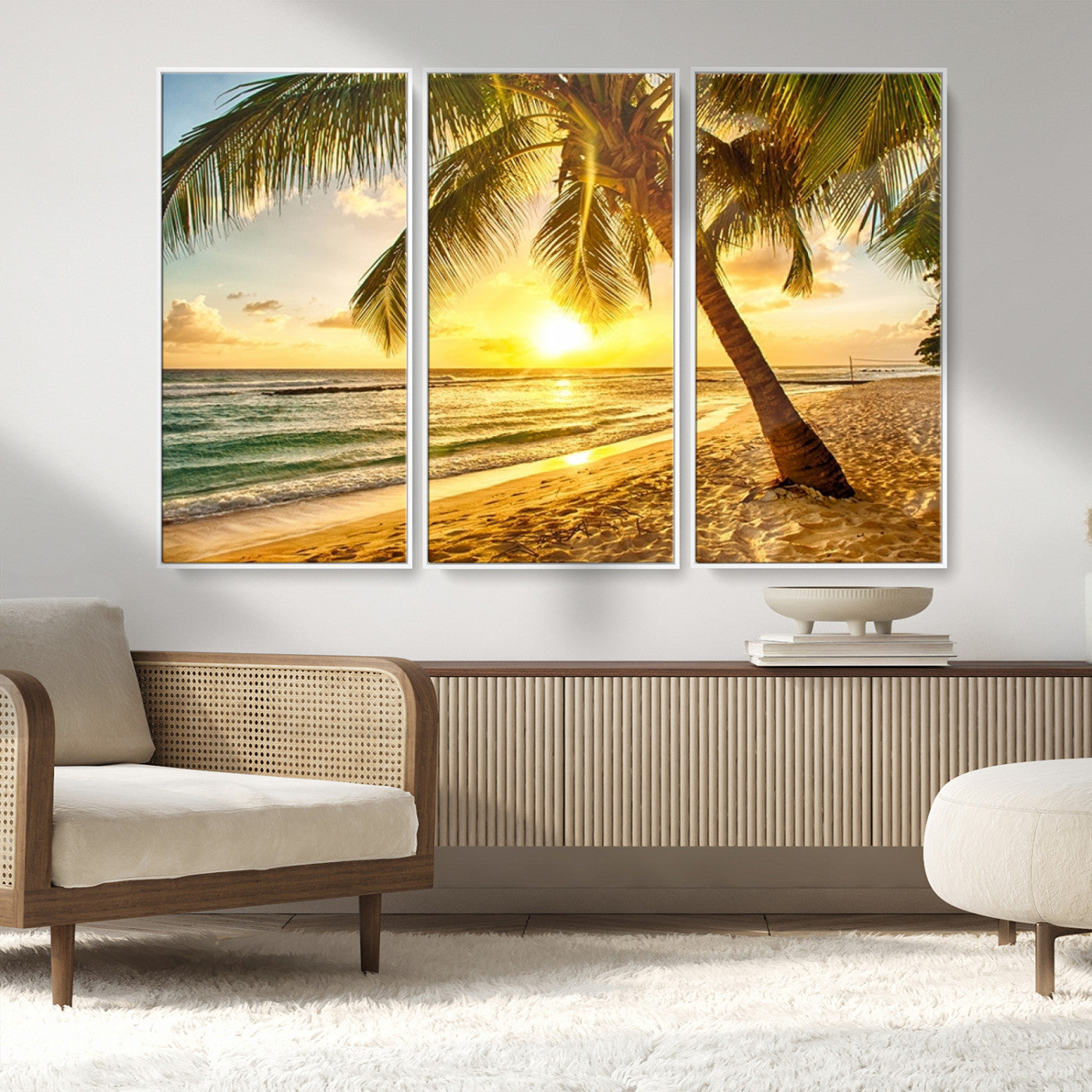 MGV-FC-48X32-3P - Beach Sunset Canvas Wall Art Print - Tropical Beach Canvas Wall Art Print – Vibrant Palm Trees and