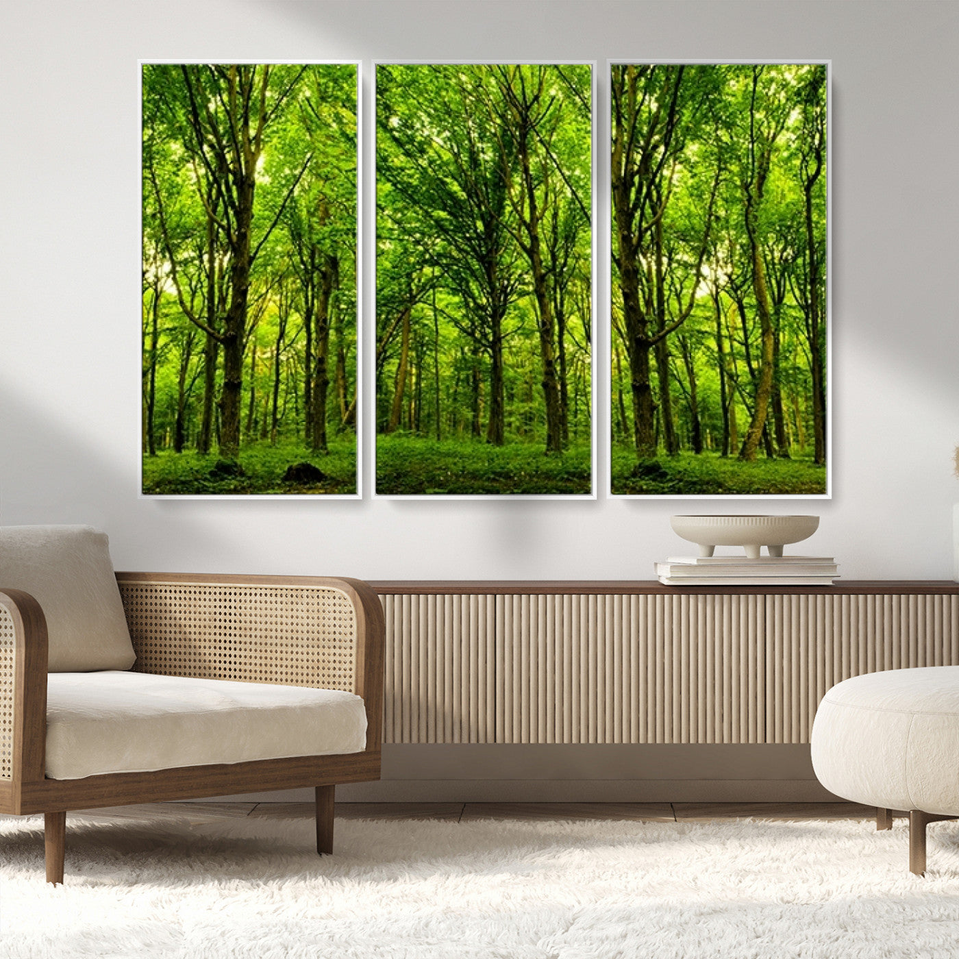 MGV-FC-48X32-3P - Lush Green Forest Canvas Print | 3-Panel Forest Wall Art | Nature Landscape for Living Room