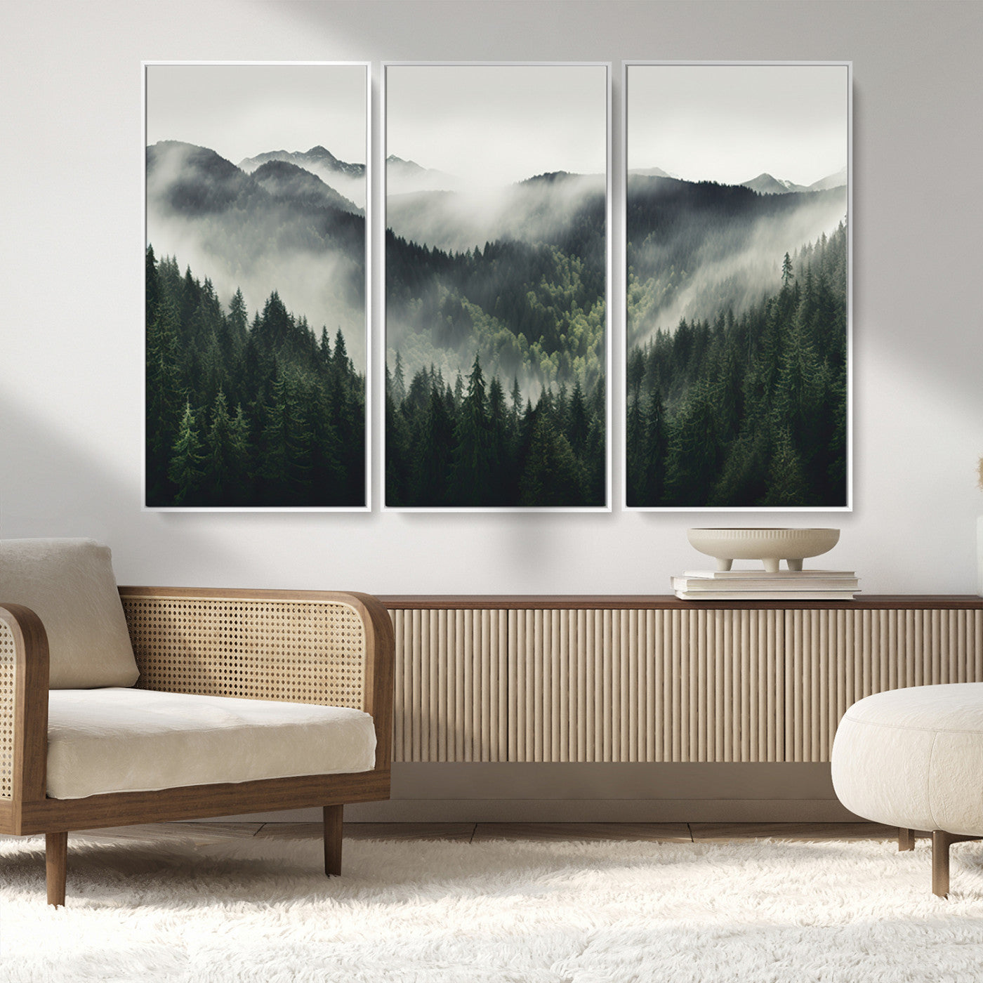 MGV-FC-48X32-3P - Misty Forest Canvas Print Wall Art Premium Canvas Print a Foggy and Serene Atmosphere