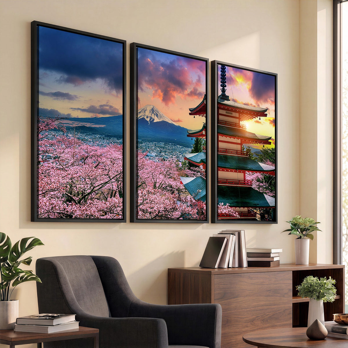 95987-MGV-CV-24X16 - Cherry Blossoms Canvas Print, Chureito Pagoda and Mount Fuji Wall Art