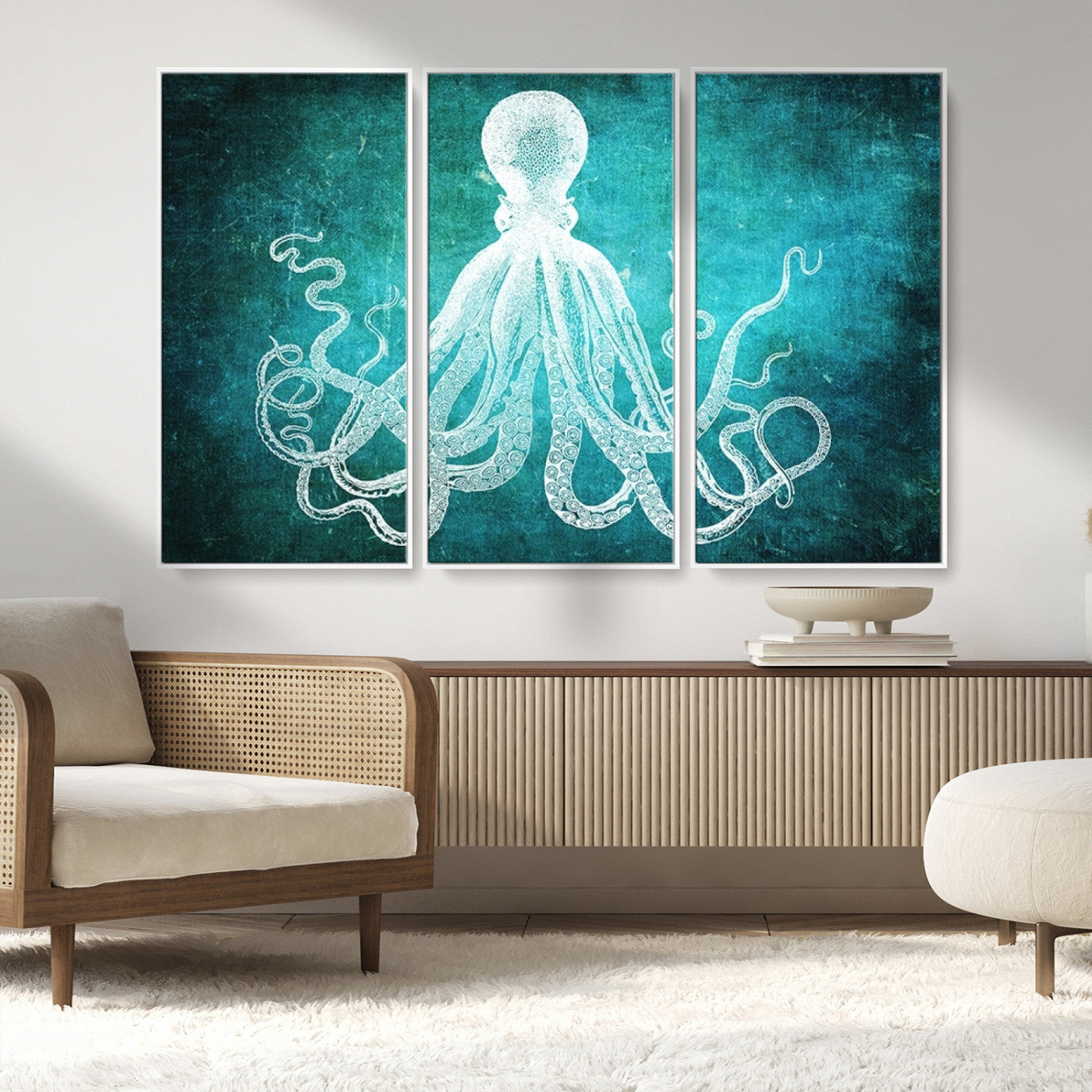 MGV-FC-48X32-3P - Green Octopus Abstract Wall Art Canvas Print
