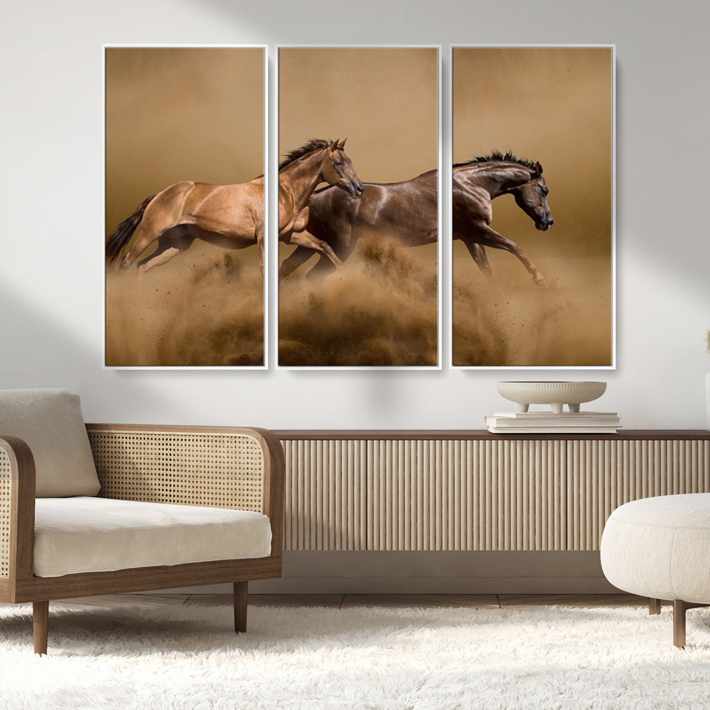 MGV-FC-48X32-3P - Large Wall Art Animal Canvas Print - Two Running Brown Horses