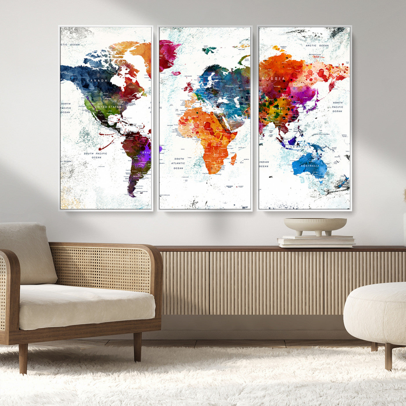 MGV-FC-48X32-3P - Push Pin World Map Canvas Print – Framed Wall Art for Couples to Track Their Travels – Anniversary