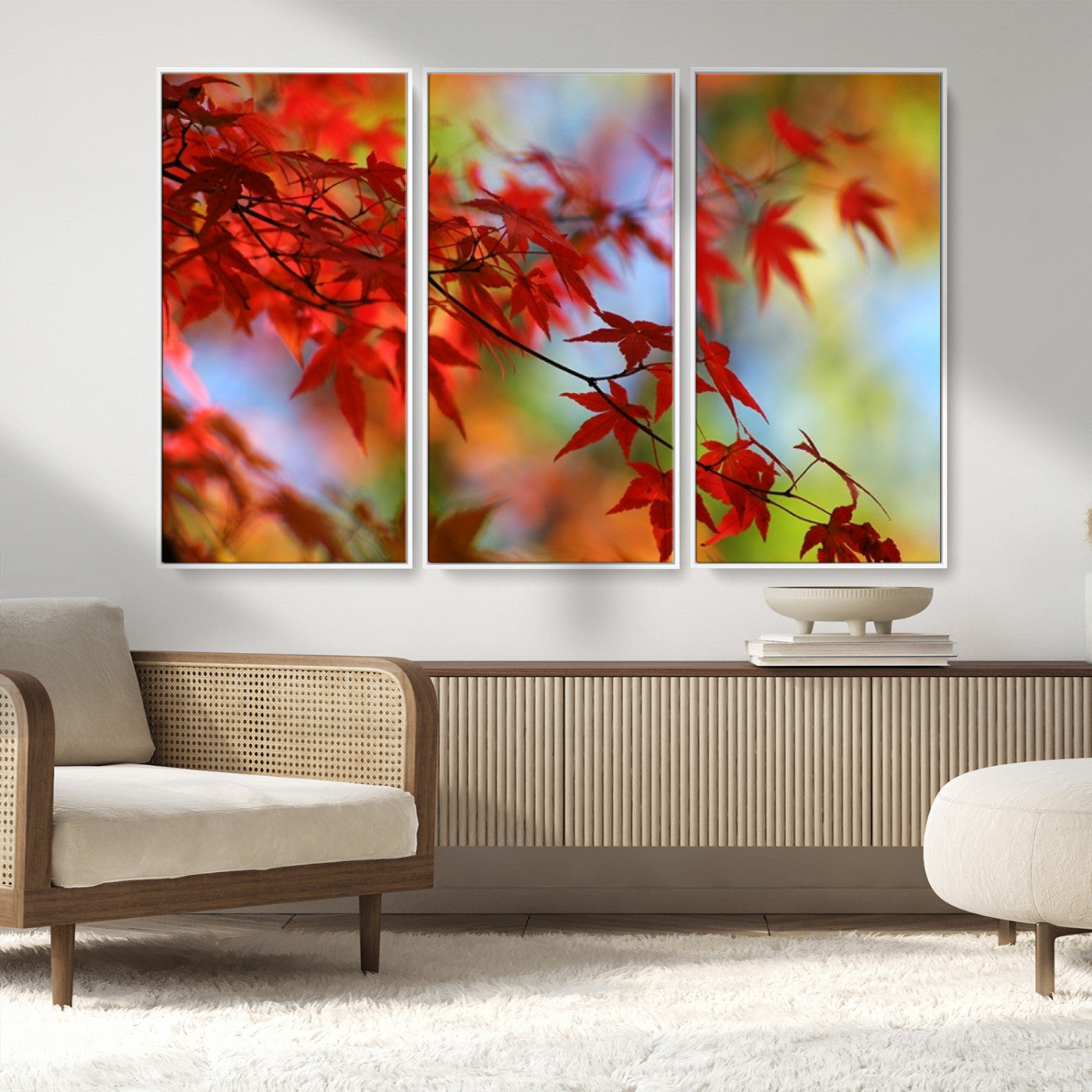 MGV-FC-48X32-3P - Red Leaves Autumn Forest Wall Art Canvas, Red Leaves Autumn Forest Canvas Print