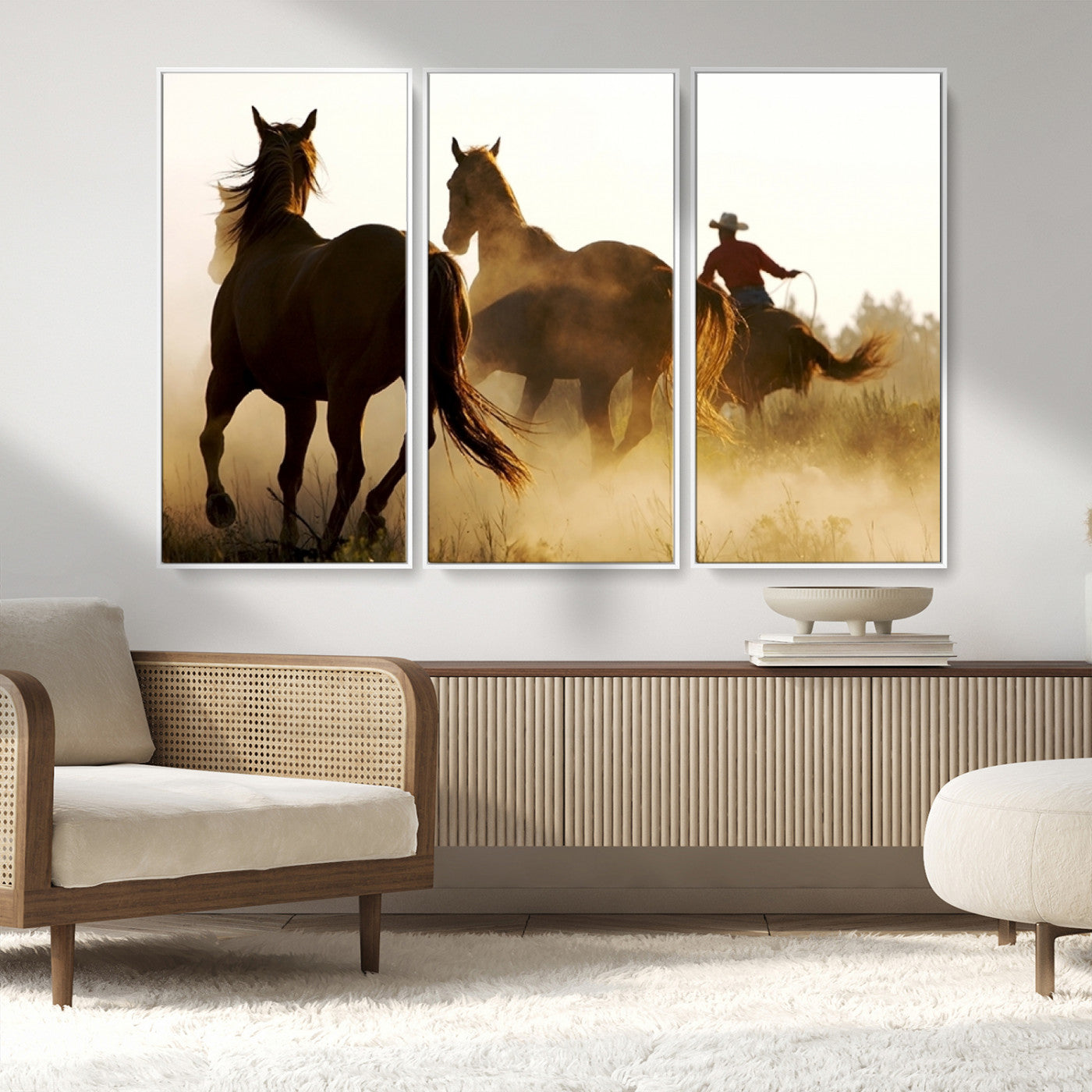 MGV-FC-48X32-3P - Horses and Cowboys Wall Art Canvas Print