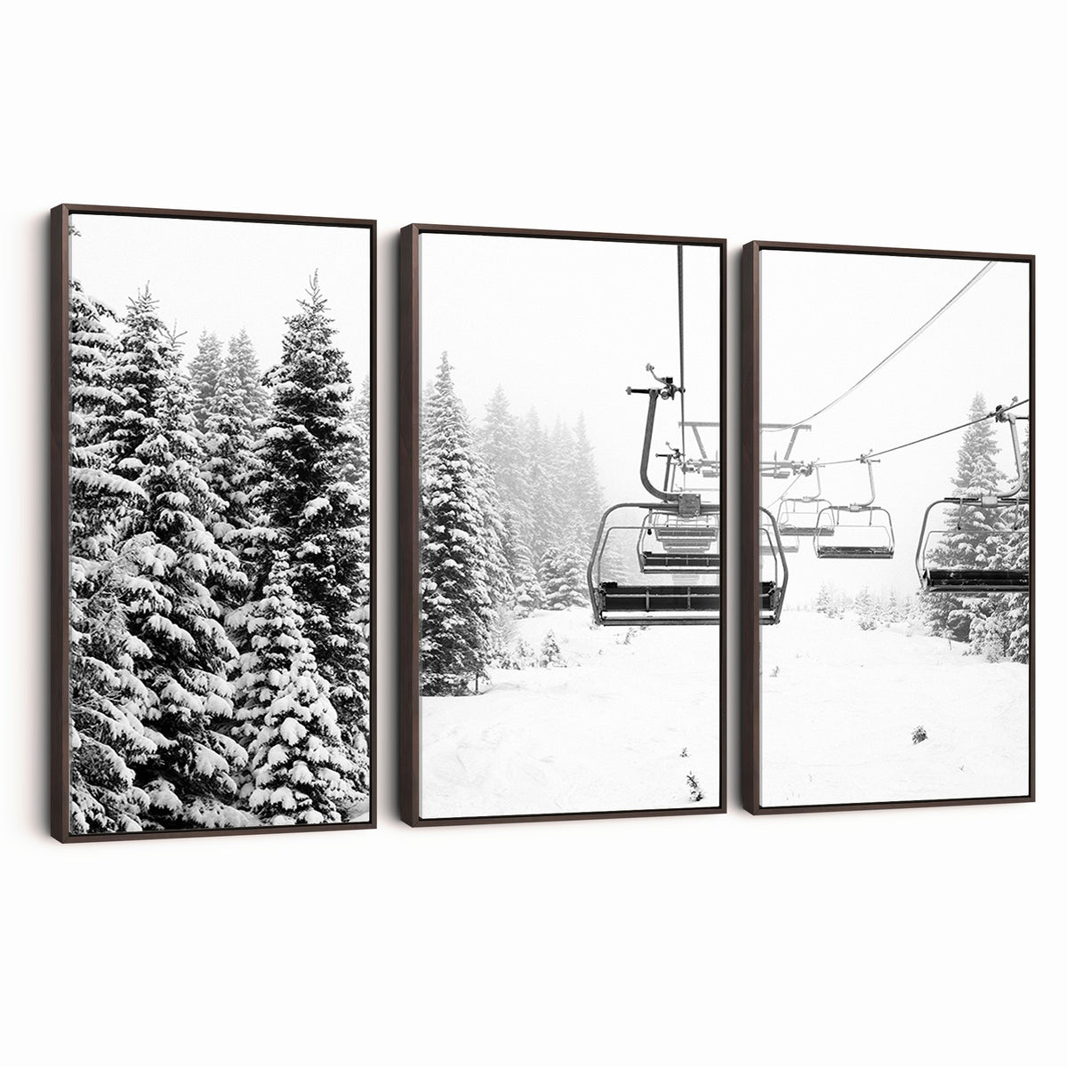Ski Wall Art | Ski Lift Canvas Print with Snow Covered Spruce Trees, Winter Ski Resort Wall Art