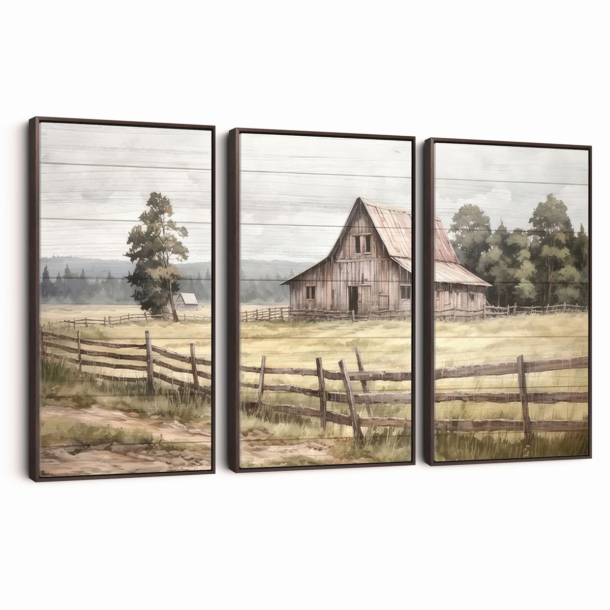 87489-MGV-CV-36X24 - Rustic Farmhouse Barn Wall Art, 3-Panel Framed Gallery Wrap Canvas Print