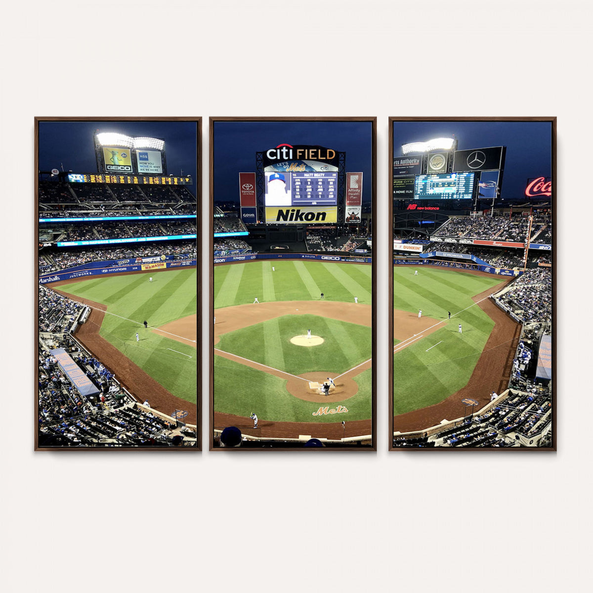 87666-MGV-CV-36X24 - Citi Field Wall Art Print | 3-Panel New York Mets Baseball Stadium Canvas Print | Framed Sports