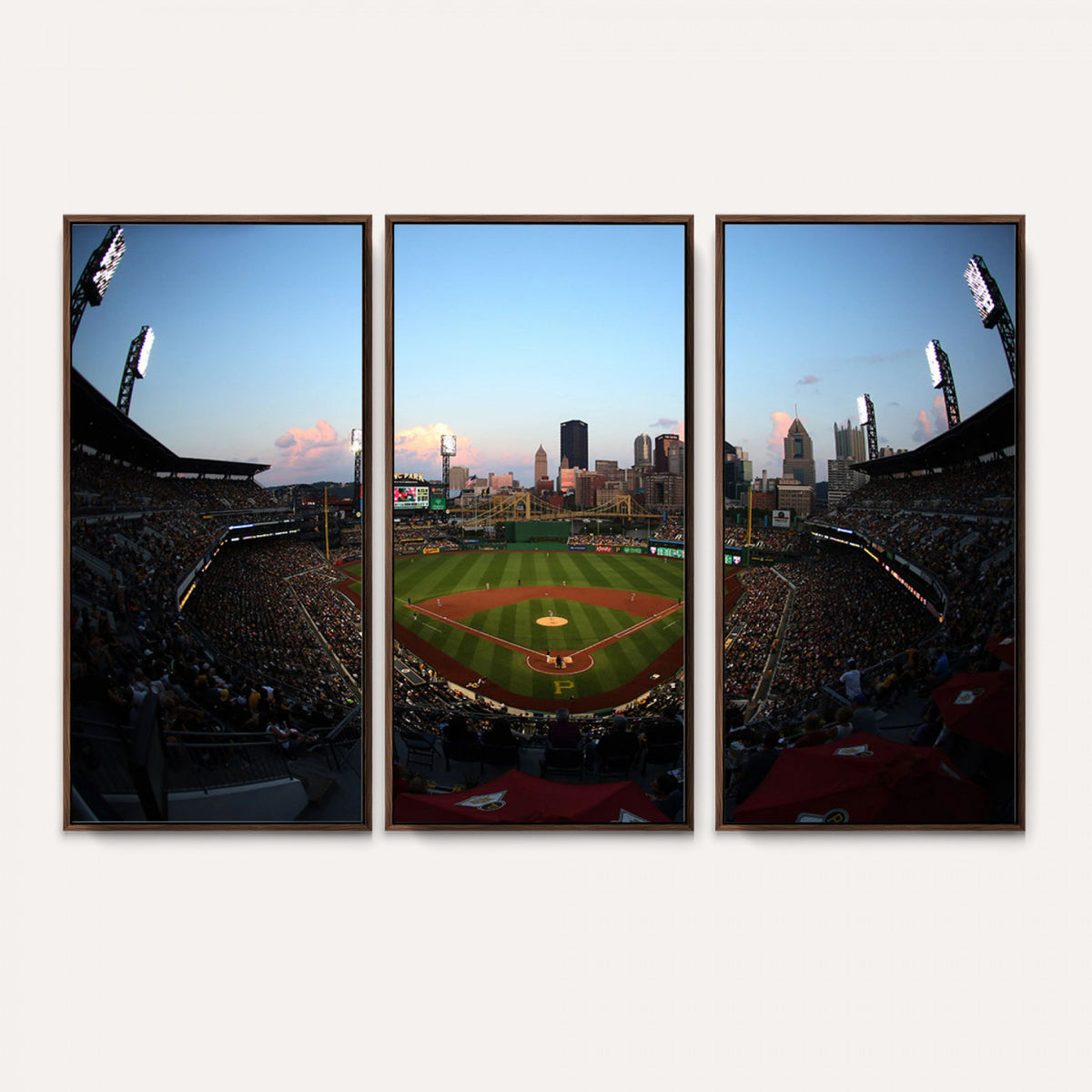 67670-MGV-CV-36X24 - PNC Park Evening Game Triple Canvas Wall Art | Pittsburgh Pirates MLB Stadium