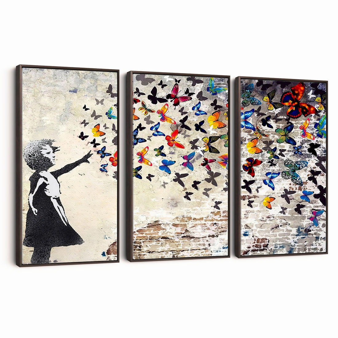 Banksy Graffiti Wall Art Canvas Print, Girl Releasing Vibrant Butterflies