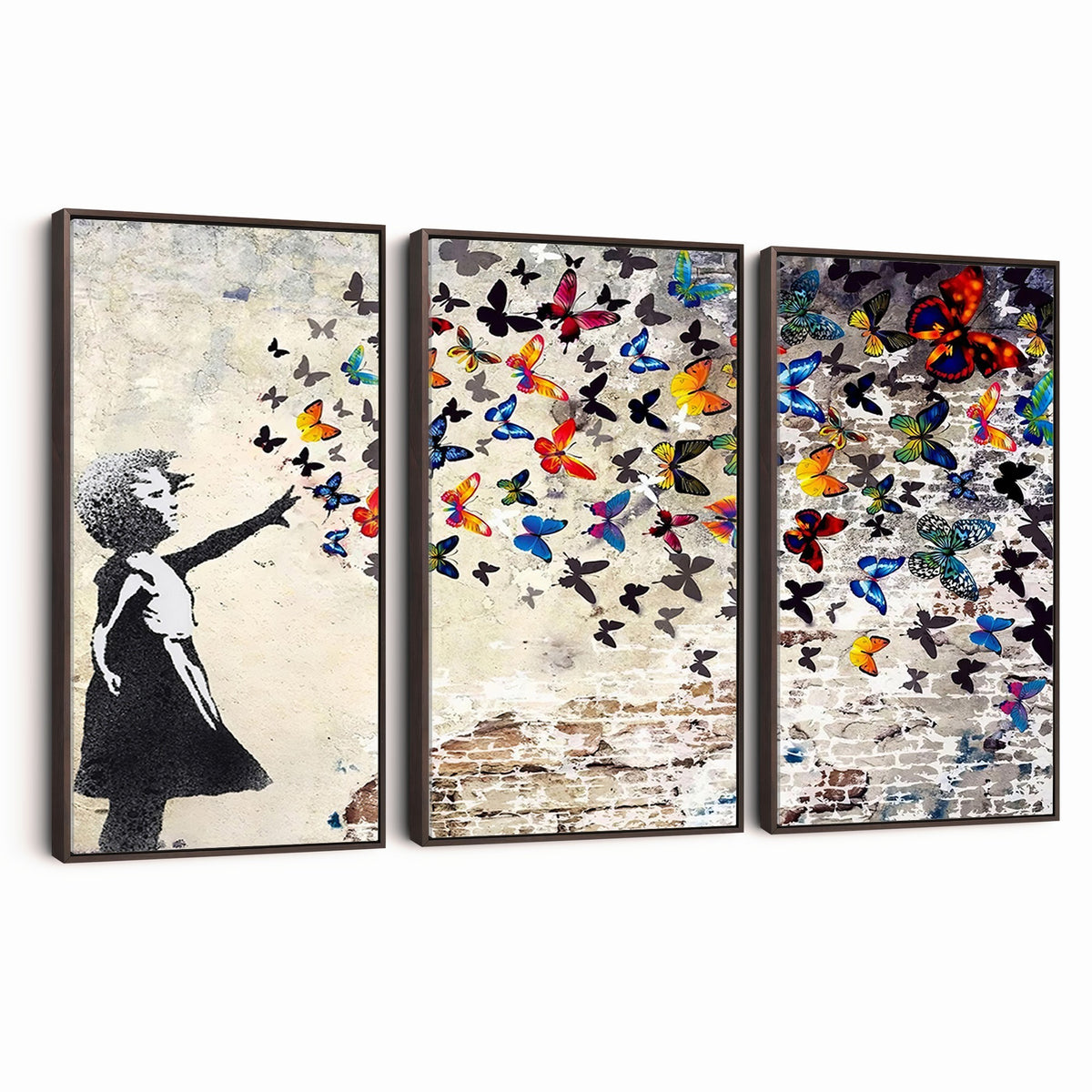 97895-MGV-CV-24X16 - Banksy Graffiti Wall Art Canvas Print, Girl Releasing Vibrant Butterflies